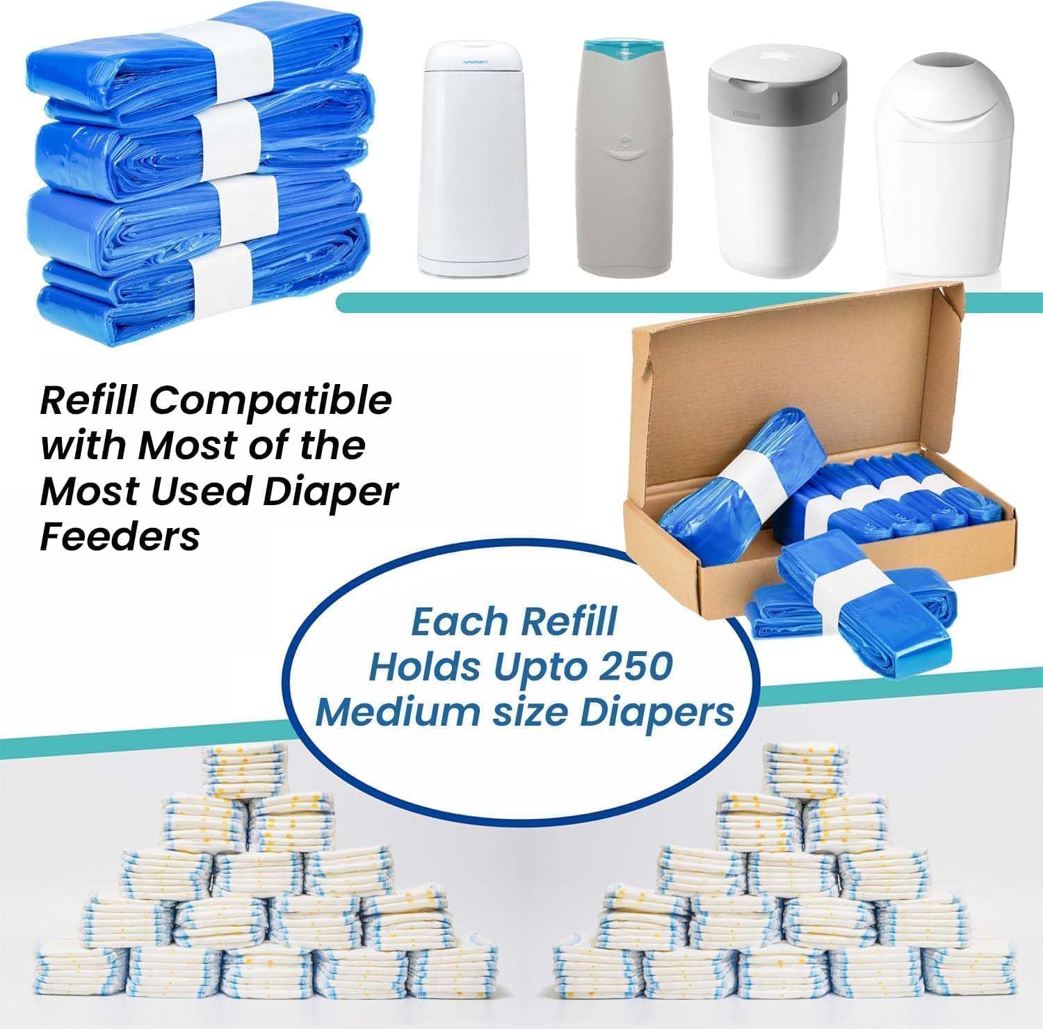 8-Pack Nappy Bin Refills, Blue, 1 count (Pack of 8) - Image 3