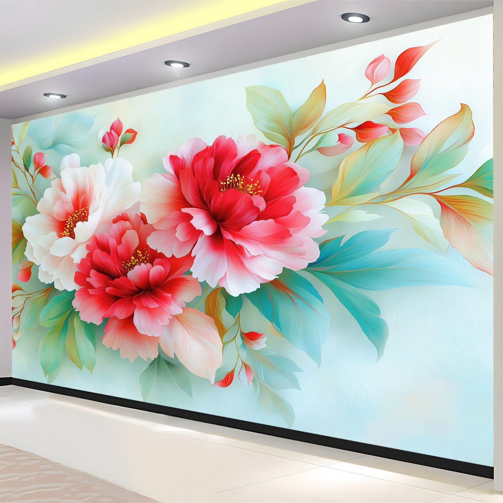 Kids Wallpaper Traditional Flowers for Nursery Bedroom Living Room, Watercolor Peony Non-Woven Wallpaper 200 X 140 Cm Murals Multicolor for Boys Girls - Art Murals Decorations