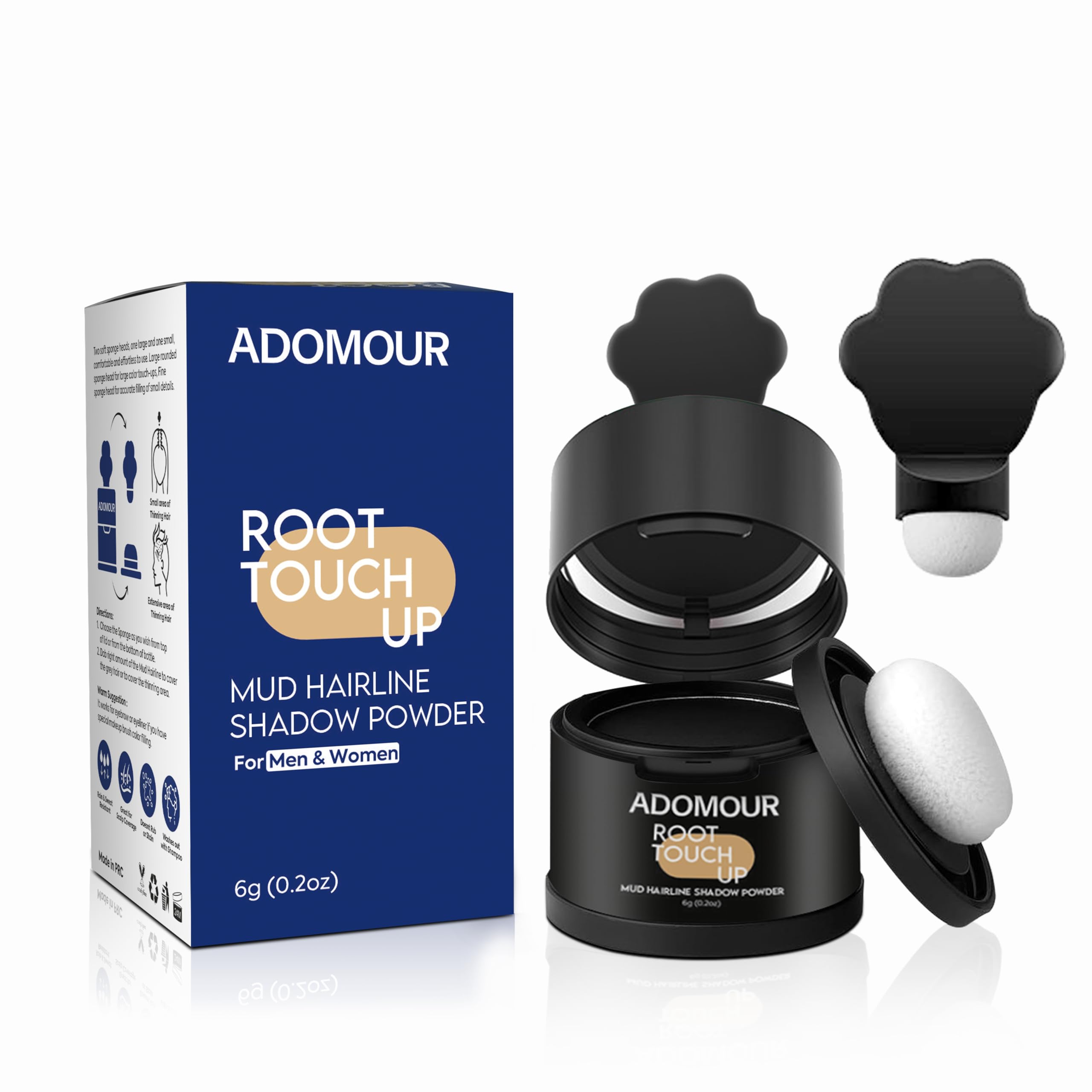 Adomour Mud Hairline Shadow Powder for Men and Women| Root touch up Powder| Sweat Resistant and Stain Proof 48 hour formula | Instantly Conceals Hair Loss, Bald Patch and Grey Hair 6g (Black)-picture-34