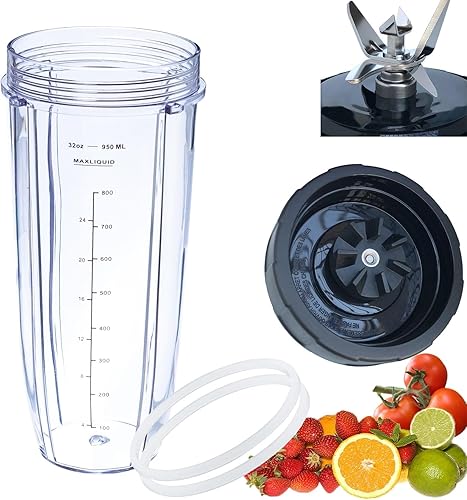 Nuevo modelo Cuchilla de repuesto para licuadora y accesorios de taza de 32 onzas, solo compatible con Nutri Ninja SS150, SS151, SS300, SS350,