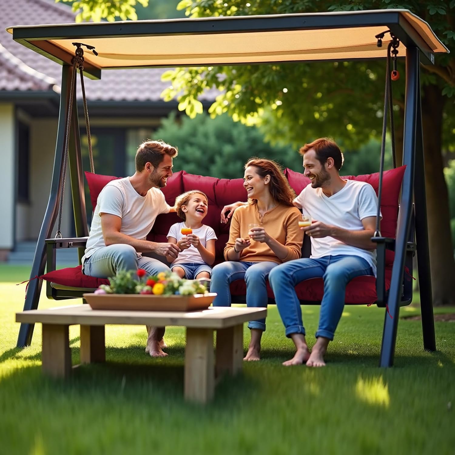 NACATIN 3 Seat Cushion for Outdoor Swing - 60x40 inches, 4" Thick Porch Swing Cushions with Ties and Storage Bag, Waterproof Bench Cushions for Patio, Outdoor, Backyard and Garden (Wine Red)