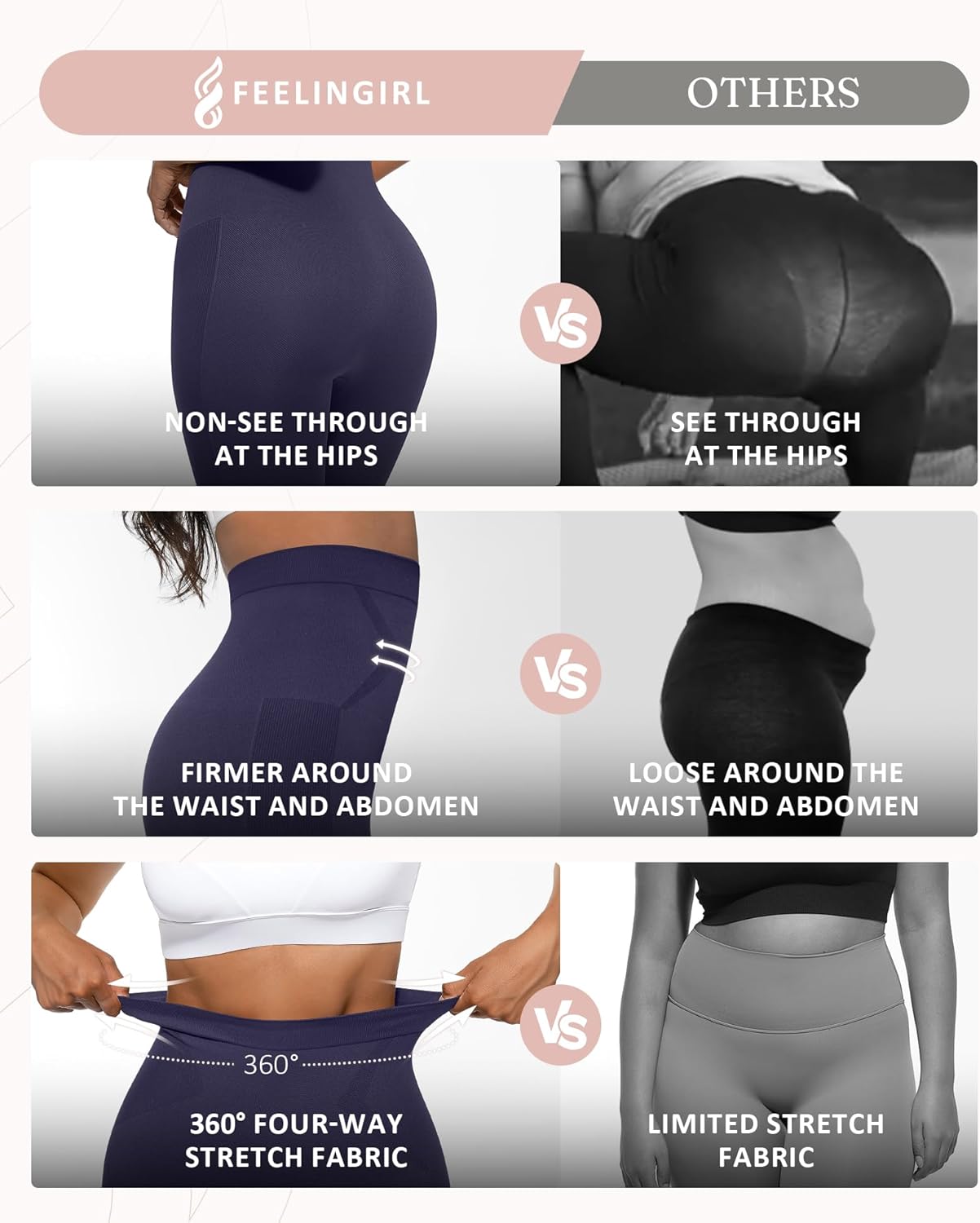FeelinGirl Leggings for Women Tummy Control High Waisted Compression Leggings Seamless Shapewear Pants Non-See-Through - Image 3