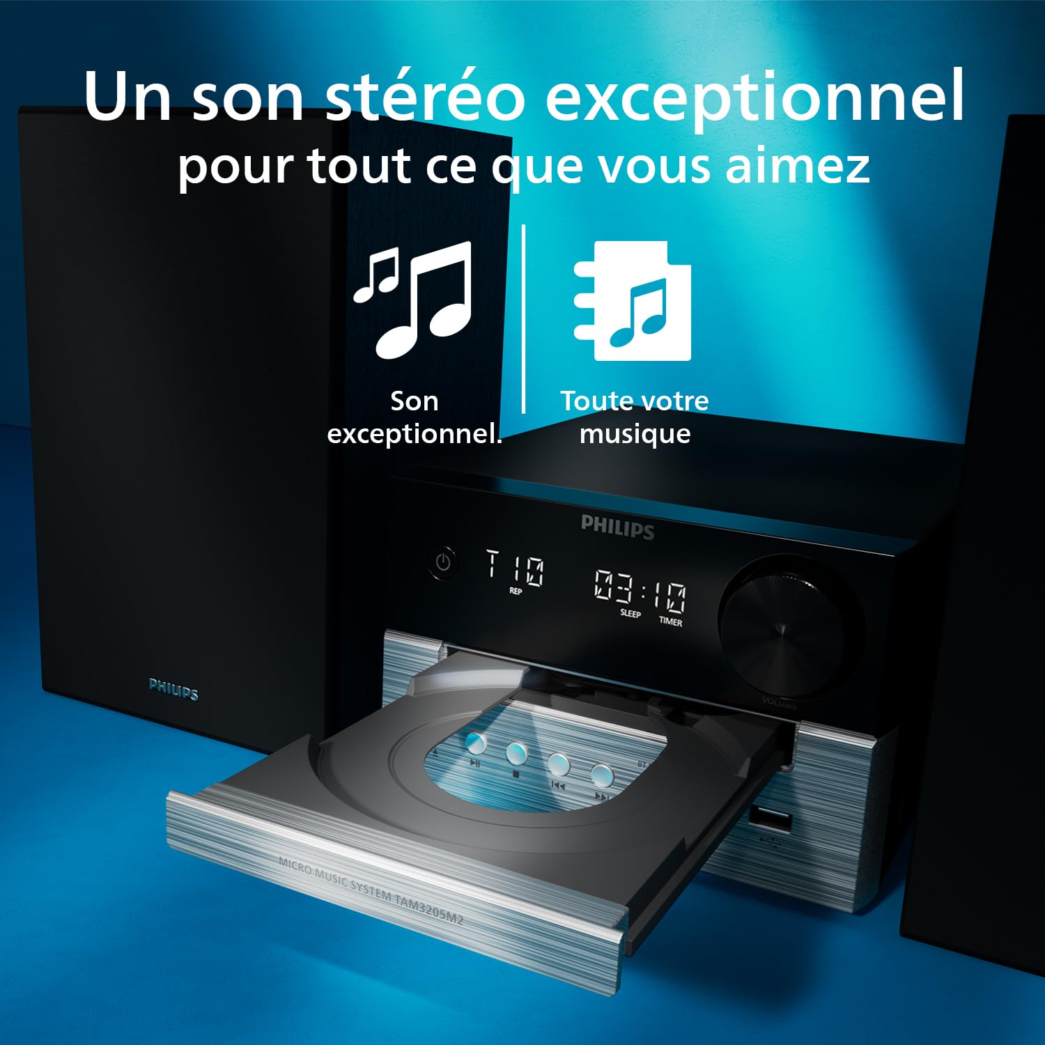 Philips TAM3205M2 HiFi Microchaîne Bluetooth Lecteur CD USB Radio FM Auracast