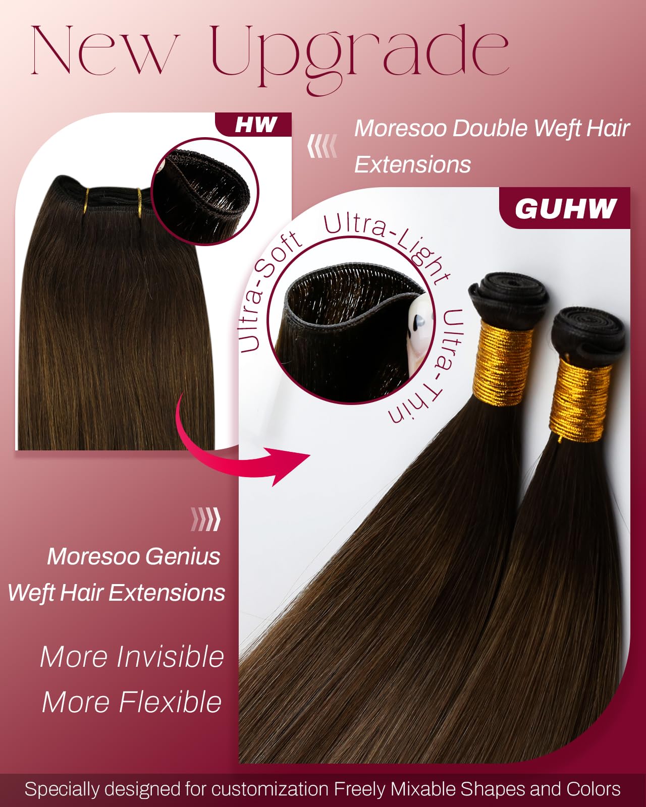 Moresoo Weft Hair Extensions Real Human Hair Medium Brown Highlighted Platinum Blonde Sew in Human Hair Extensions Brown to Blonde Full Head Remy Straight 18 Inch 100g/Pack #P6/60 — view 94