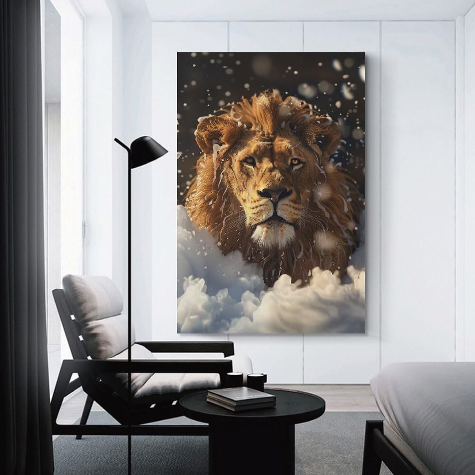 Junmoney Hanging Wall Art Lion Take A Shower, 20x30inch(50x75cm), for Wall Displays, Bedrooms Or Room Updates, Wall Decor Suited to Curated Displays