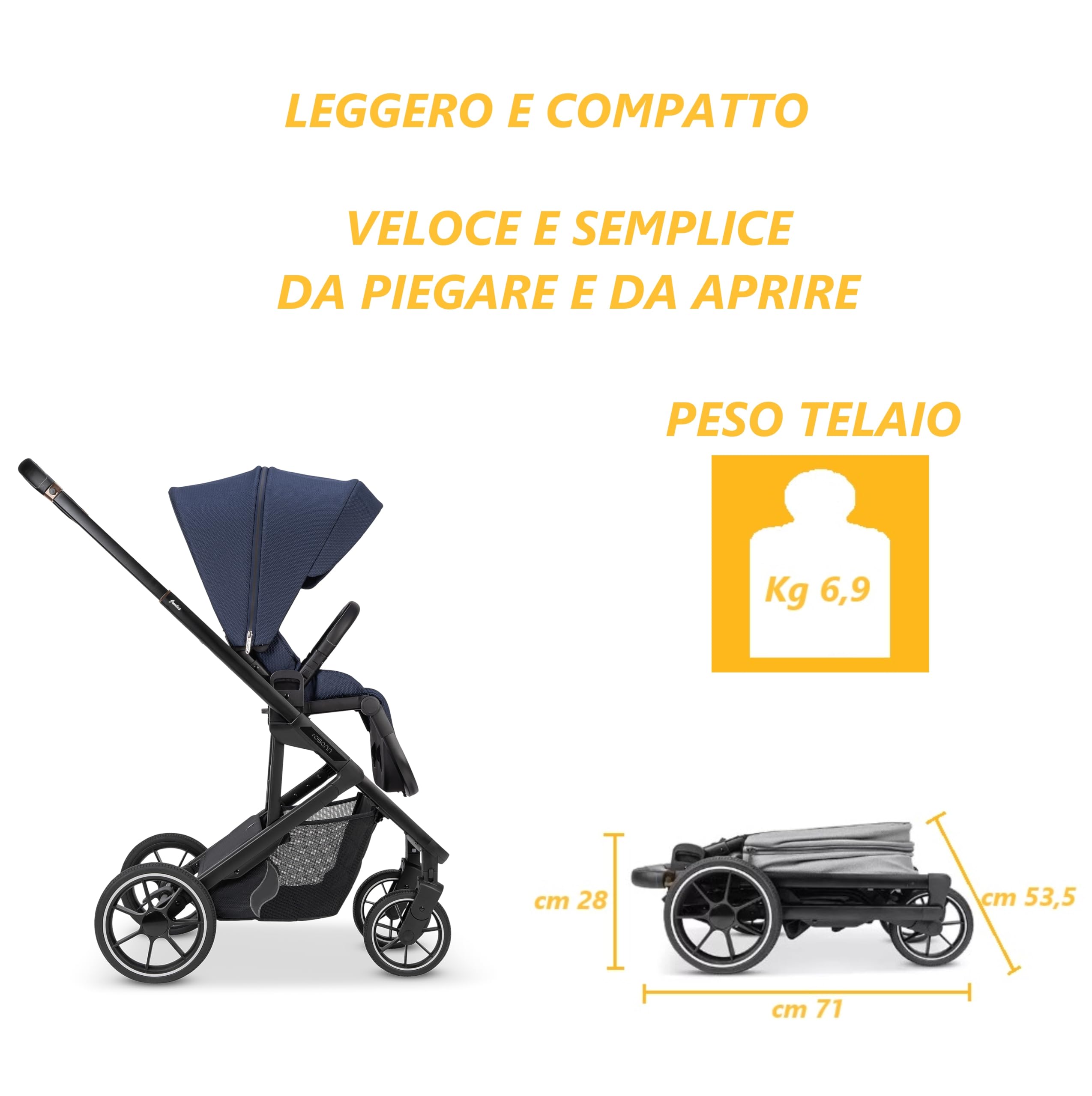 Osann Passeggino Navetta Duo Juntos Sistema Combinato - Leggero e compatto - Reversibile - Aerato - Parapioggia anti pioggia - Fronte Mamma - Fronte Mondo (Cobalt Blu)