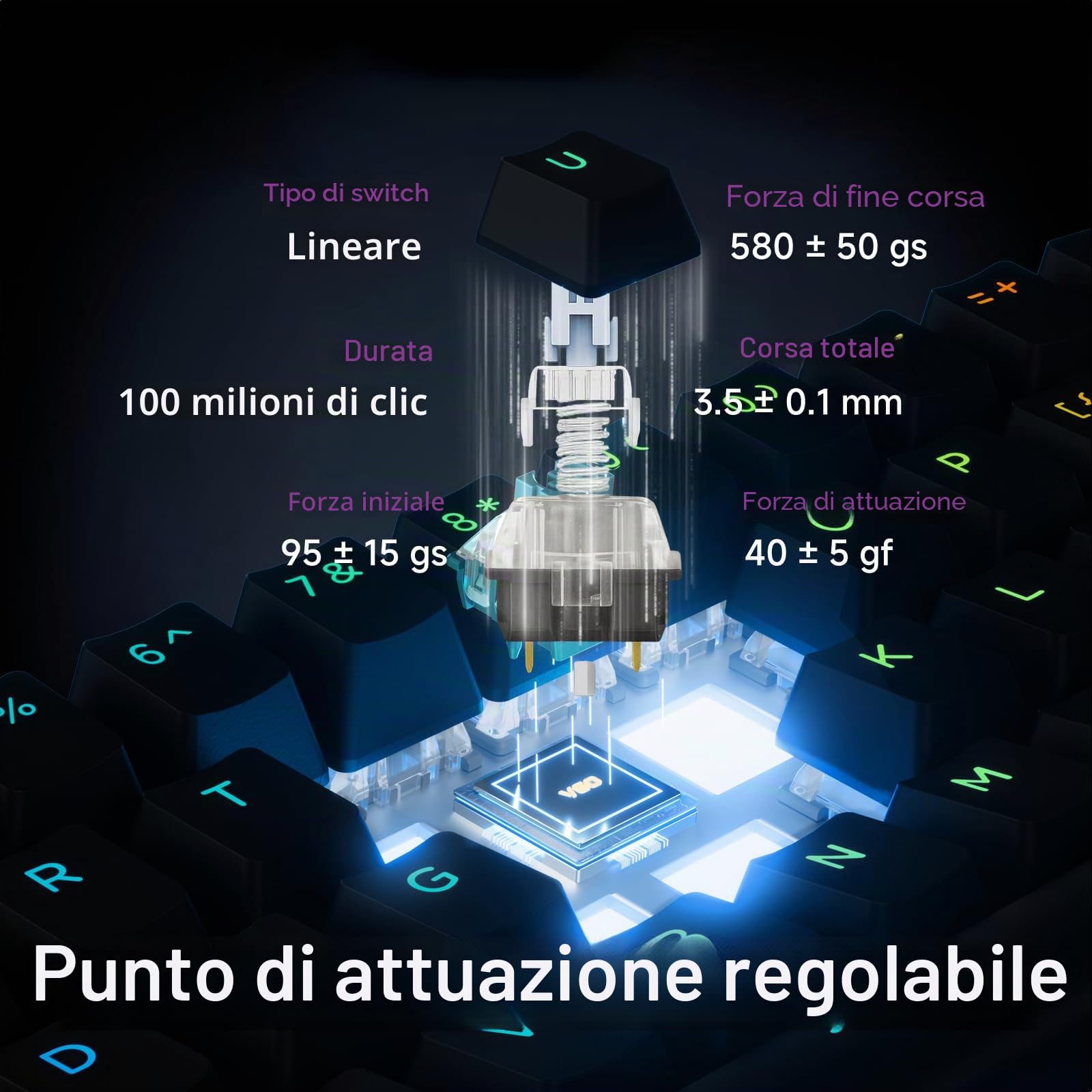 FOXMM x MCHOSE Ace68 HE Tastiera Gaming 65% RGB Wired Rapid Trigger 8000Hz, Switch Effetto Hall Magnetico ICE Blue, Corsa Regolabile Ultra Precisione 0,005 mm, per giochi FPS, Nero