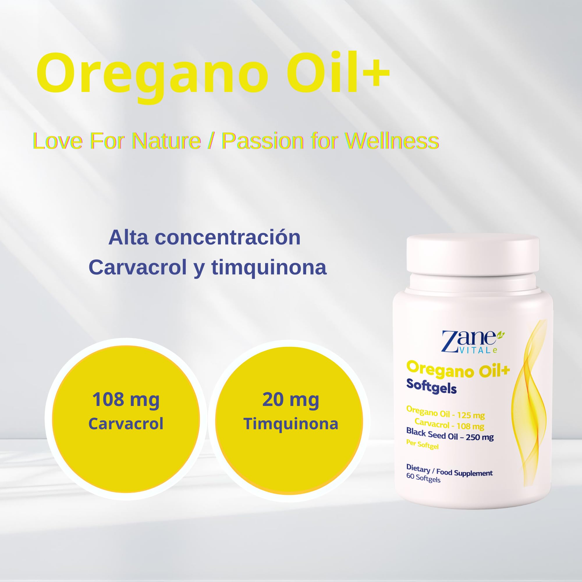 Zane Aceite de Orégano +. Aceite de Orégano y Aceite de Comino Negro en Cápsulas Blandas – Con Carvacrol y Timoquinona – Suplemento Dietético Sin OMG, Sin Gluten – 60 Cápsulas Blandas de Zane Vital.