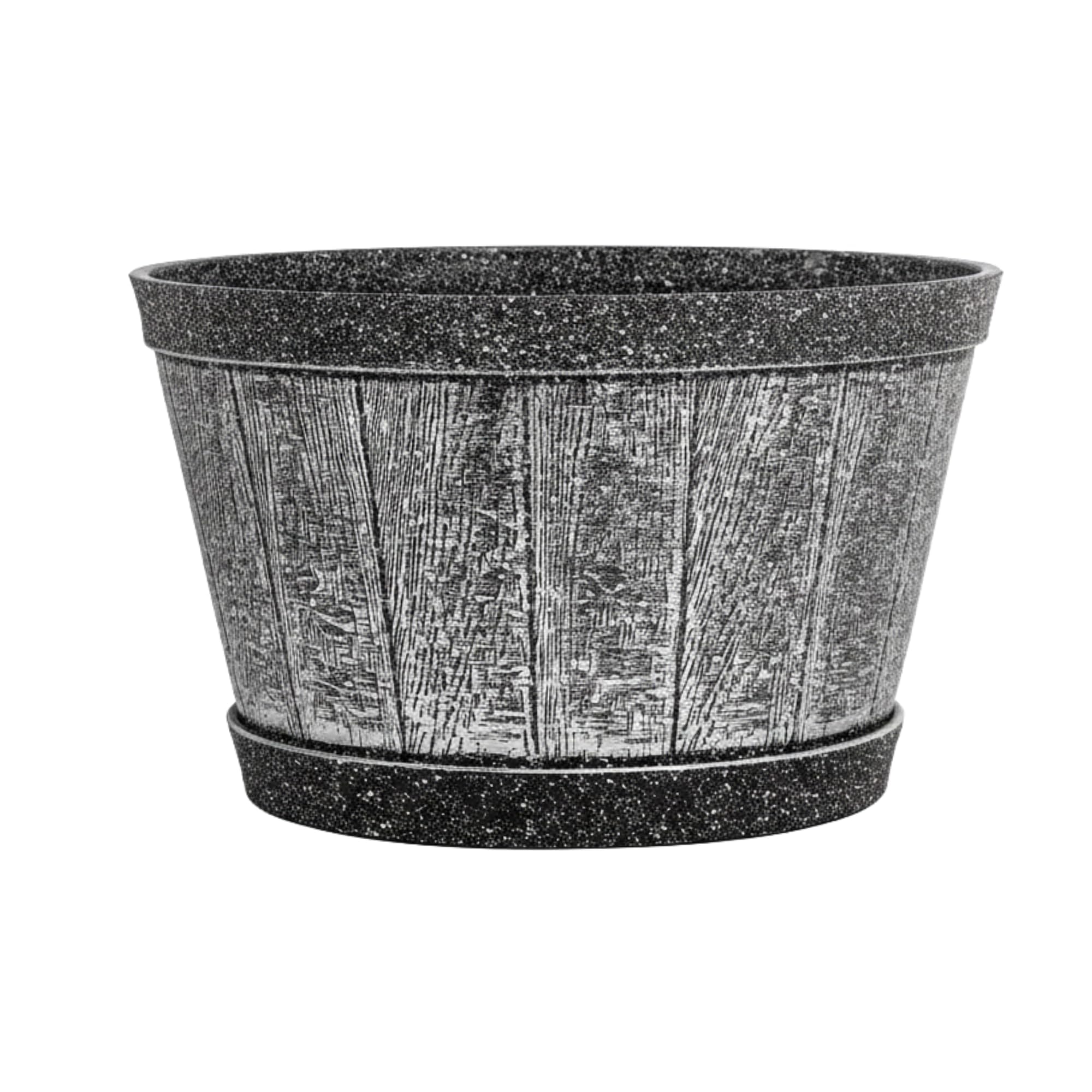 SG Traders Round Plastic Whisky Barrel Garden Pot Flower Pots Planter Tub Patio Pot Outdoor Traditional Barrel Brown with Silver Bands Garden Plant Pot Outdoors with Drainage Holes (Pack of 1)