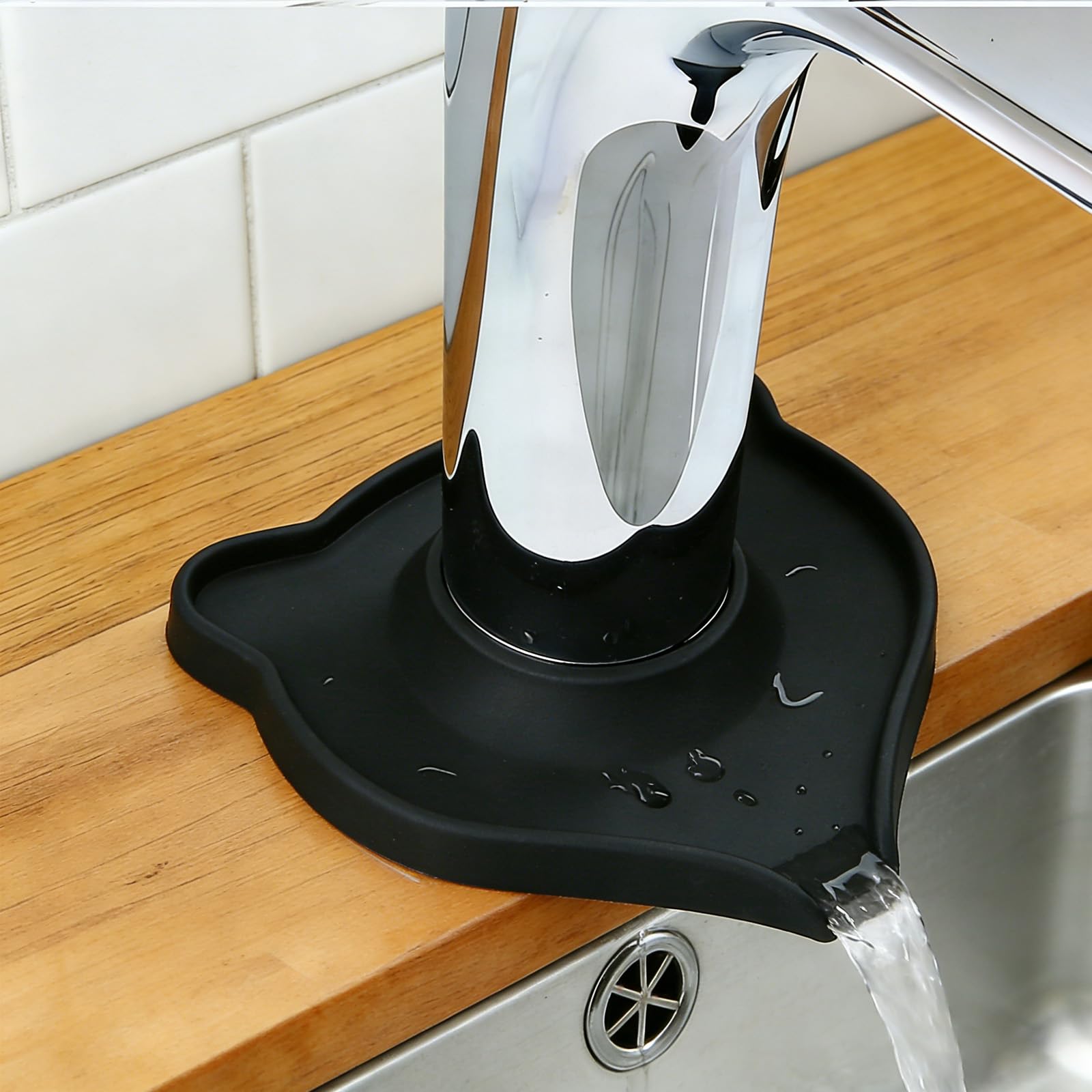 WSIWZAI Compact Silicone Kitchen Sink Faucet Splash Proof Mat, Tap Water Diversion Splash Guard Drain Pad(Black,2PCS)