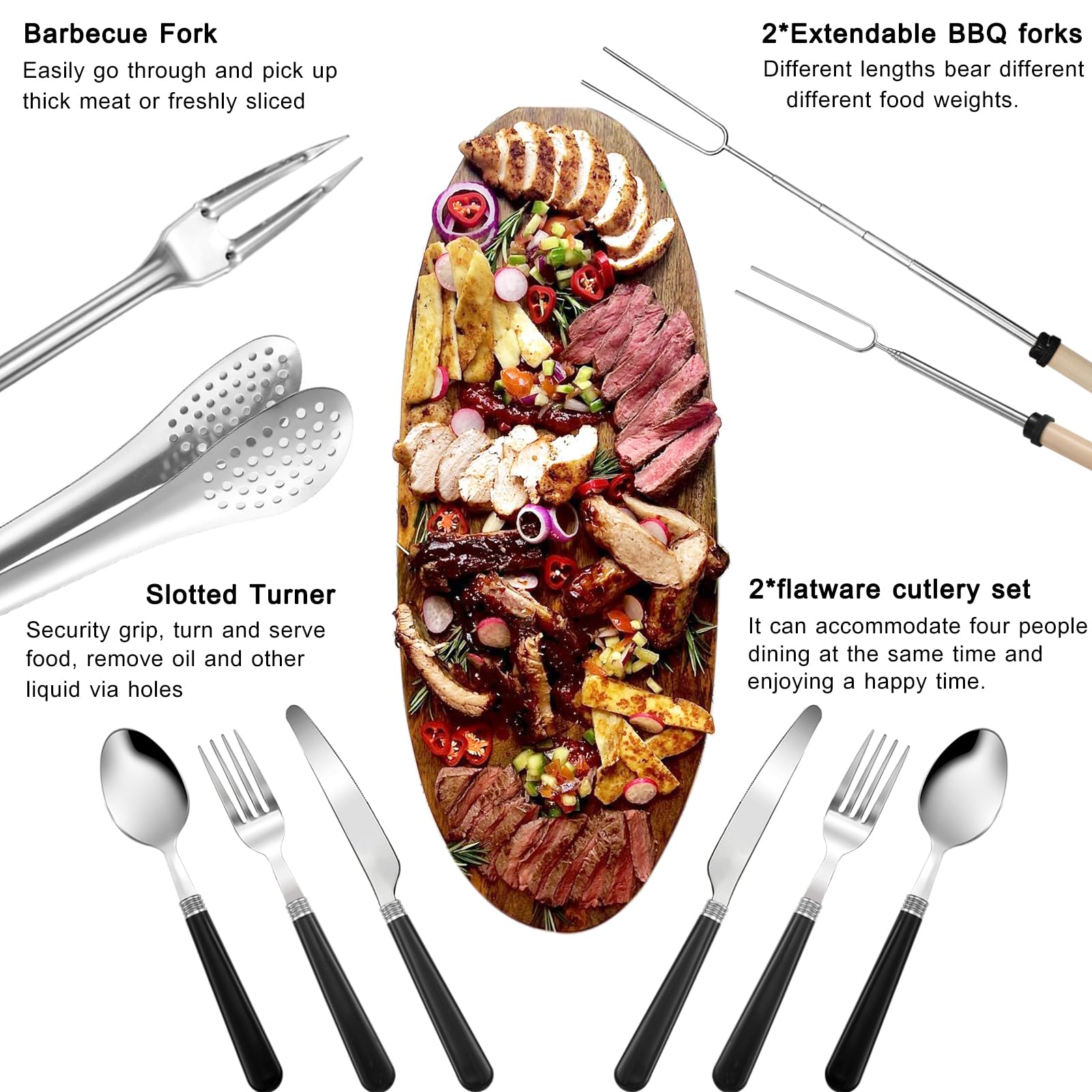 Juego de utensilios de cocina de camping – Juego de utensilios de cocina para coche, camping, equipo esencial para cocinar y asar, acero inoxidable y silicona, regalo ideal para caravana, tienda de
