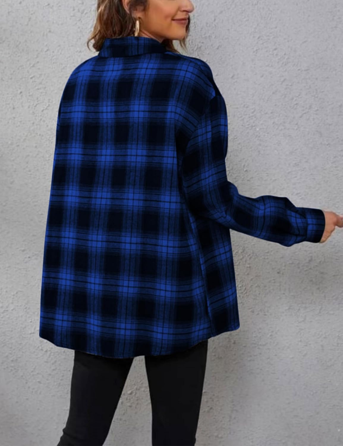 Zontroldy Plaid Flannel Shirts for Women Oversized Long Sleeve Button Down Buffalo Plaid Shirt Blouse Tops - Image 6