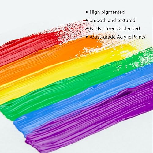 Miniatura 4 de Pintura acrílica, colores primarios, 6 colores (2.54 onzas), juego de acrílico de cuerpo pesado, pigmento rico para pintura en lienzo, tela y rocas,