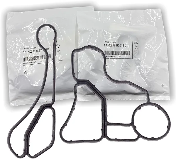 OEM Parts 2pcs, N55 N54 N52 N51 N20 Engine Oil Filter Housing Gasket kit, Cooler Seal Gaskets, for 2002-2021 BMW 1 2 3 4 5 6 7 Series X1 X3 X4 X5 X6 Z4 Original Sealing, 11428637820 11428637821