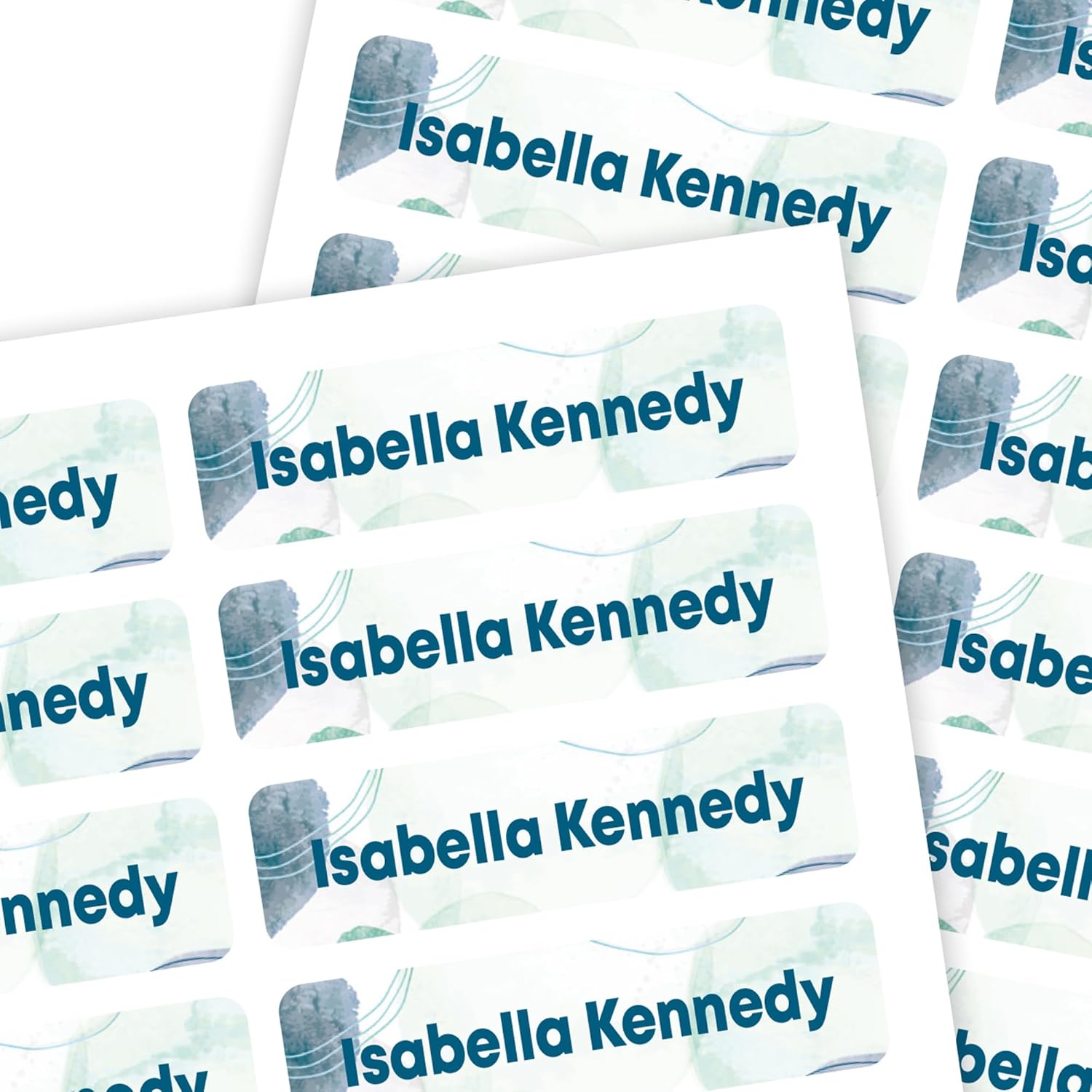 45-Pack Custom Label Stickers, 2.5” x 0.7” – All-Purpose Waterproof Labels for Bottles, Food Containers, School Supplies, Gadgets, and More – Dishwasher and Microwave Safe – Watercolor