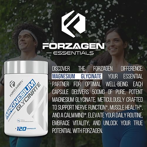 Miniatura 3 de Forzagen Suplemento de glicinato de magnesio, 500 mg, 120 cápsulas, apoyo mineral esencial para la función nerviosa, la salud muscular y el