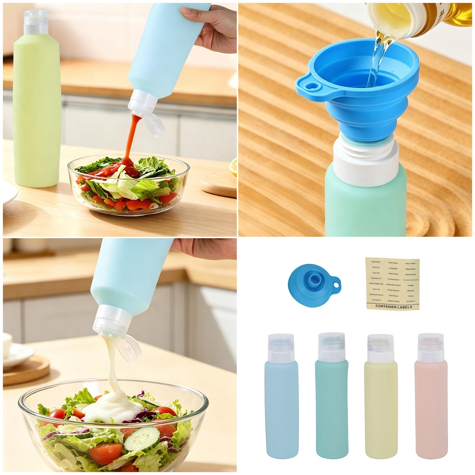 PANGBOER 4 dispenser per condimenti in morbido silicone, bottiglie da spremere, a tenuta stagna, per salsa, aceto e olio, adatte per la casa, e l ' uso esterno, bottiglie per salsa barbecue