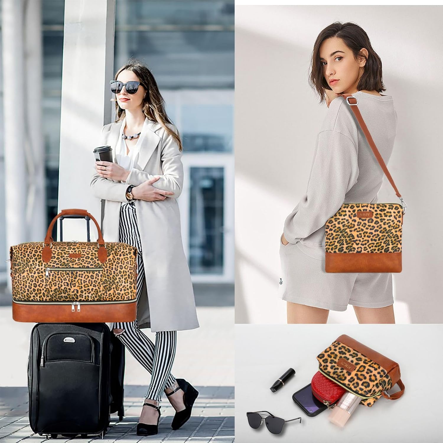 Weekender Bag for Women, Travel Duffel Bag Carry On Overnight Bag with Shoe Compartment Large Nylon Travel Weekend Tote Bag - Image 8