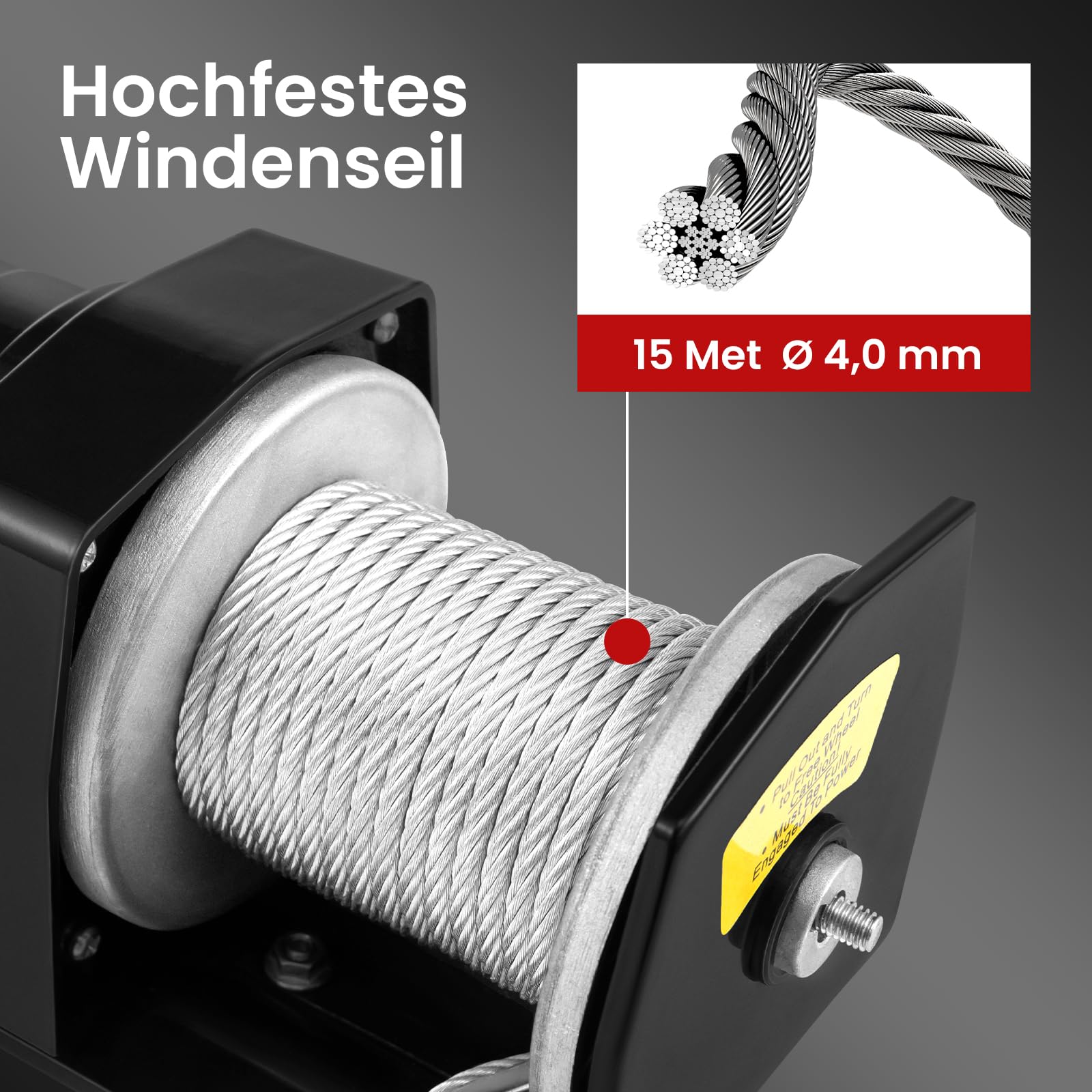 Trintion Elektrische Seilwinde 907kg 15 m Seil Winde 12V Elektrowinde Werkstatt Garage Boot Anhänger Quad ATV