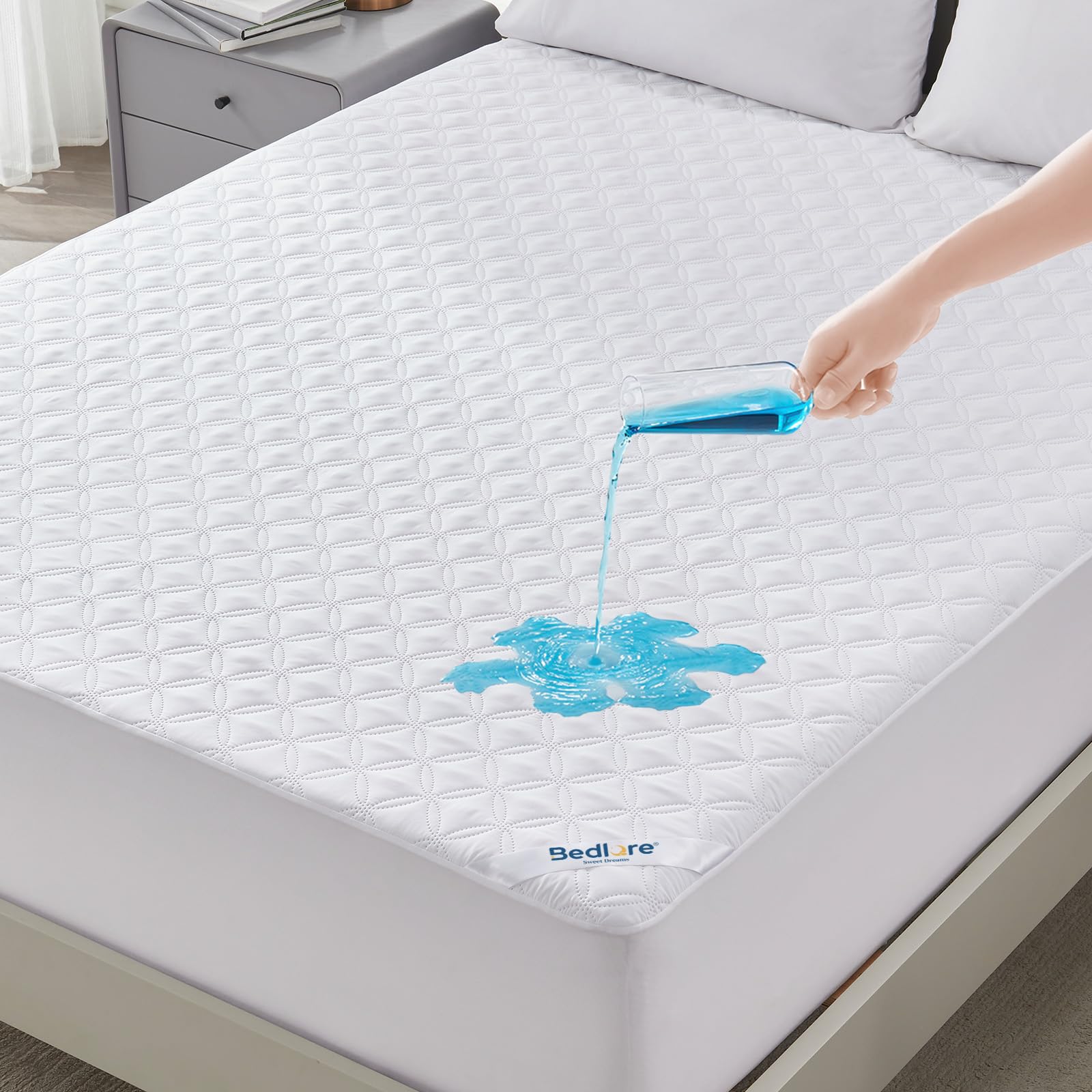 Photo 1 of BEDLORE Waterproof Mattress Protector, King Size Noiseless Mattress Pad with Deep Pocket Fitted Up to 6-18 inches, Soft Noiseless Bed Mattress Cover Washable for Home, Bedroom, Hotel (White)