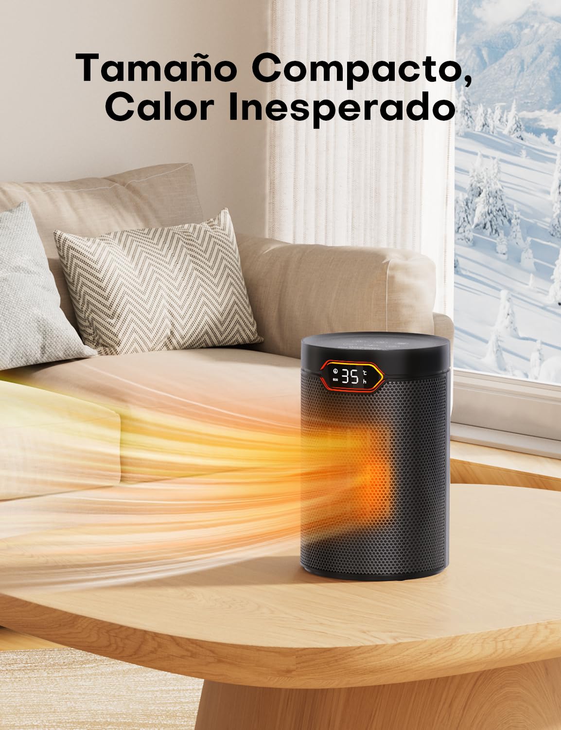 QEXREED Calefactor Bajo Consumo, 1500W, PTC, Modo ECO & Brisa, 4 Modos de Calor, Temporizador 24H, Termostato, Control Remoto, Protección Contra Sobrecalentamiento y Vuelcos, Hogar, Oficina