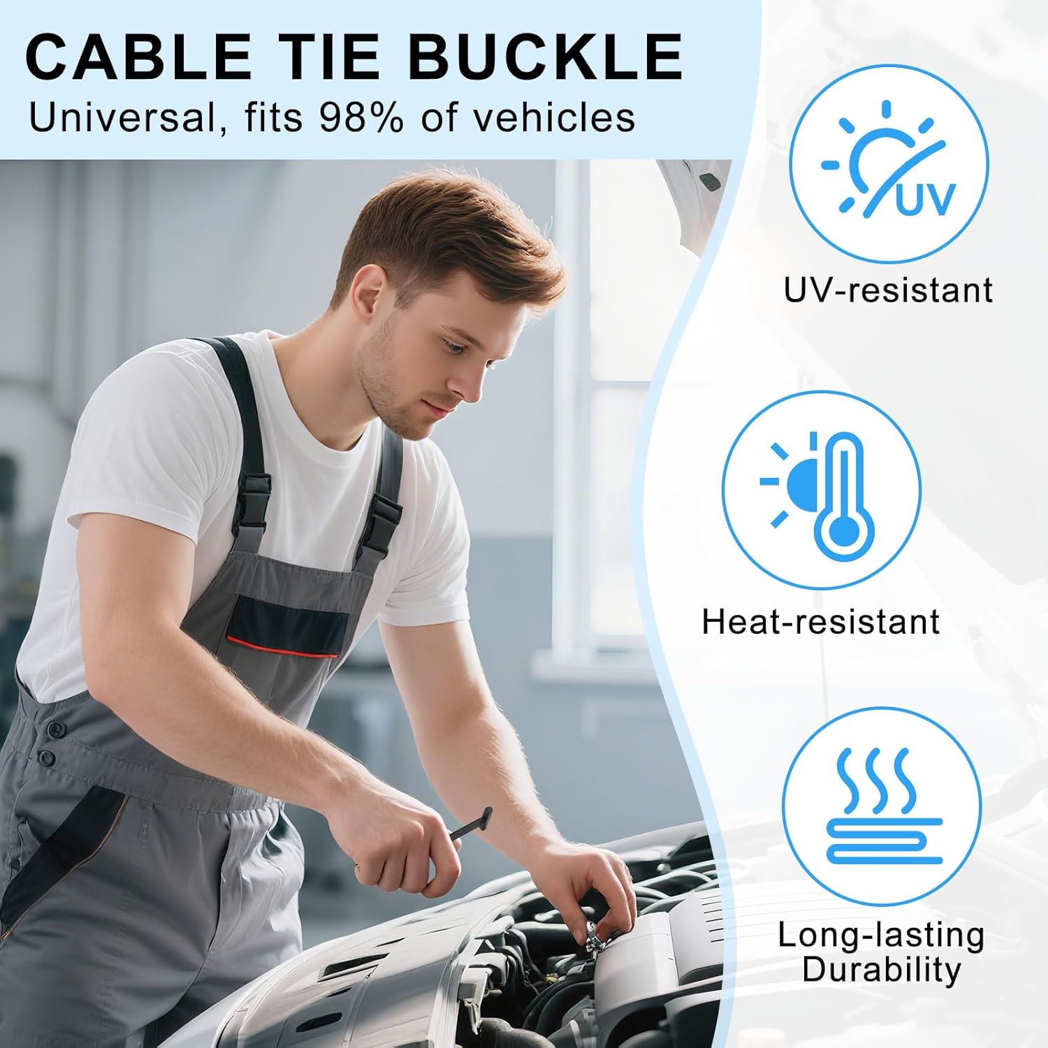 Nylon Universal Cable Tie Buckle, Heavy Duty Self-Locking Nylon Zip Tie Clips With Pin, Suitable Car Daily Repair, Home & Garage Use