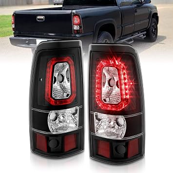 AmeriLite for 2003-2006 Chevy Silverado 1500 2500 3500 04-06 Sierra Clear Black LED Replacment Taillights Brake Lamp Set - Passenger and Driver Side
