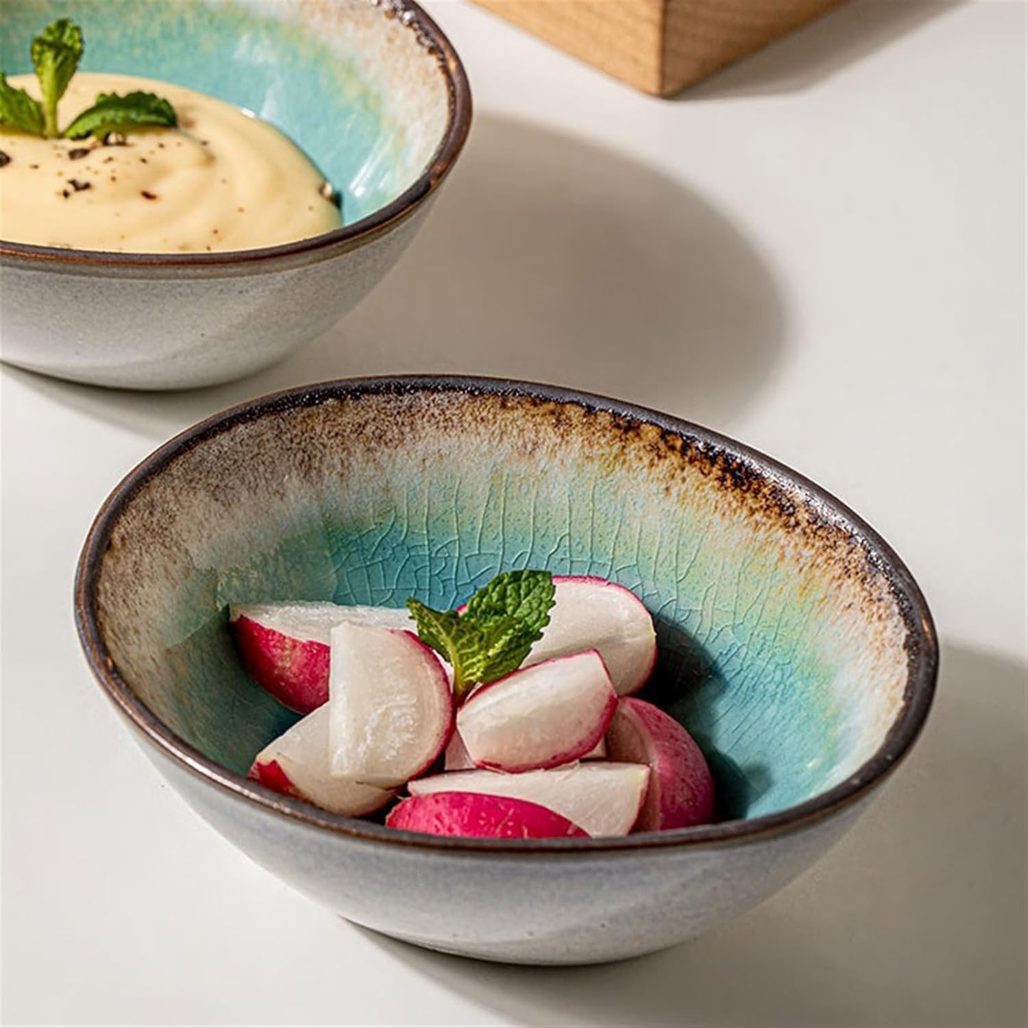 Soßenschale, Saucenteller Vintage Snackteller Salsa Dip Keramik Gewürz personalisierte Crackle-Glasur