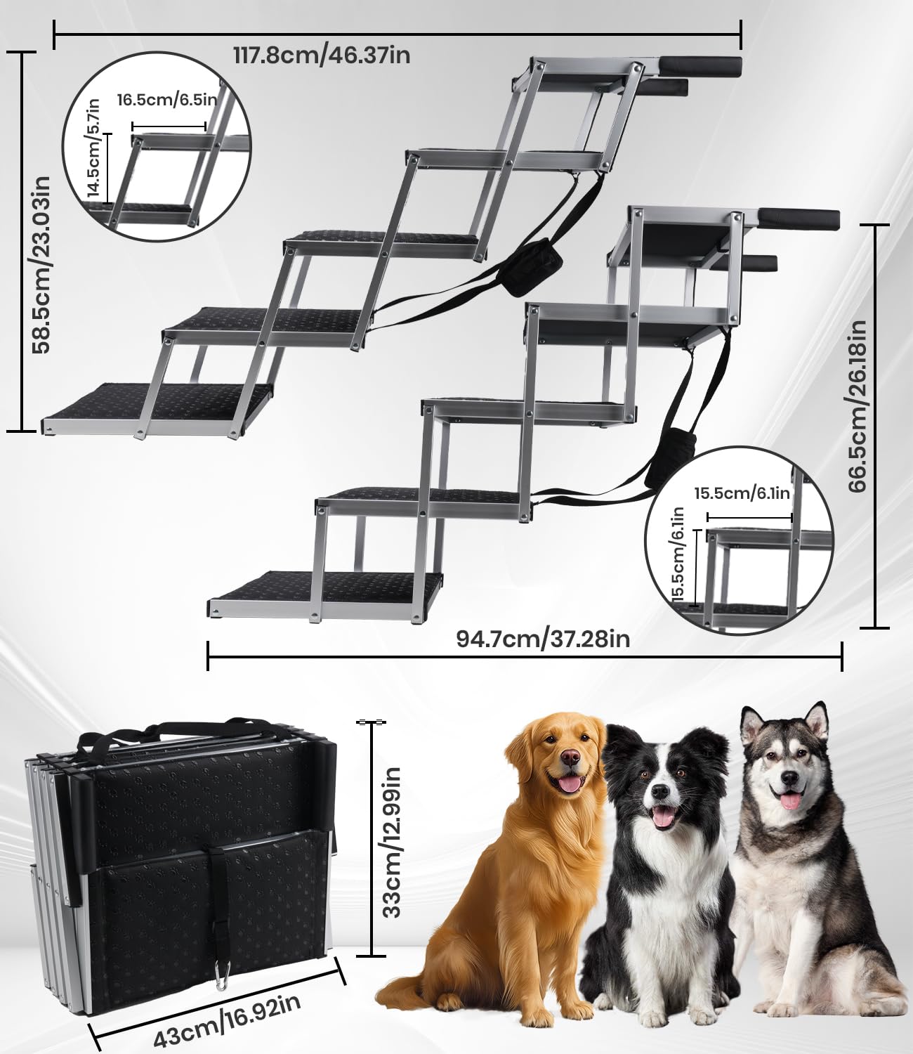 Escalier pour Chien, Rampe pour Chien avec Surface Antidérapante, Jusqu’à 80kg, Escalier Chiens pour Voiture 5 Marches pour Berlines, SUV, Camions