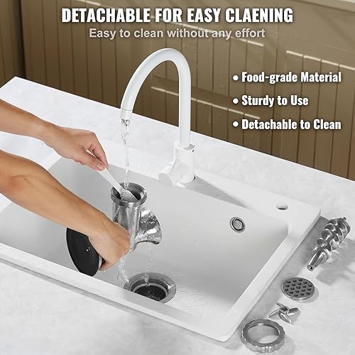 Miniatura 4 de VEVOR Picadora manual de carne, molinillo de carne manual de acero inoxidable 304 con ventosa + abrazadera de mesa de acero, máquina de salchichas y