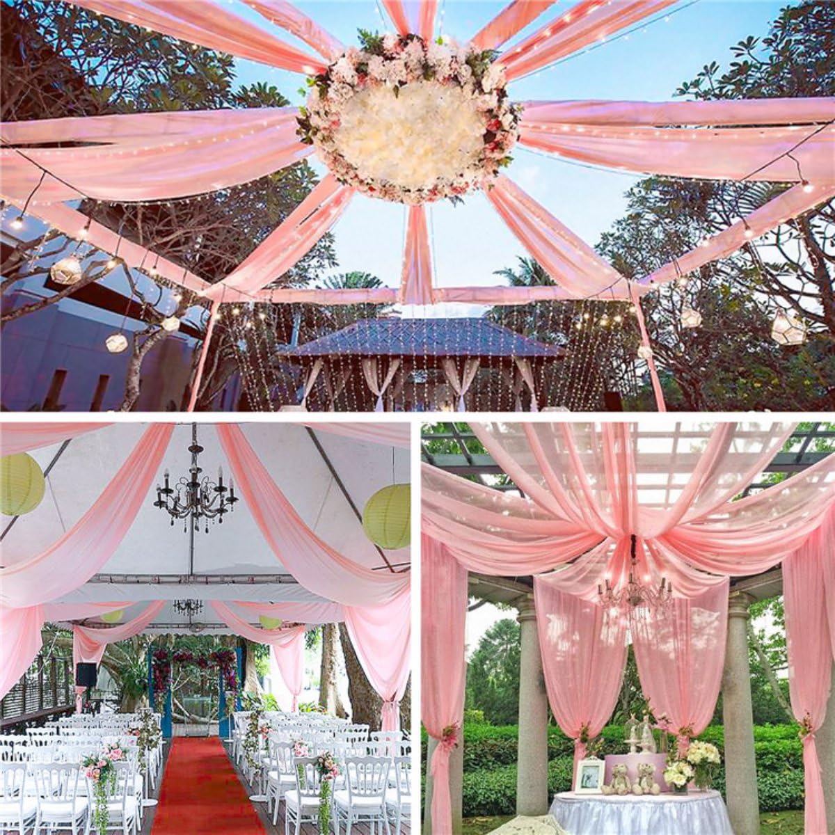 Hochzeits-Chiffon-Vorhänge, elastisches Dekotuch für Hochzeiten, einfarbiges Chiffon-Hängetuch mit Stangentasche, Party-Dekoration für Veranstaltungen und Feiern (rot, 150 * 600cm)