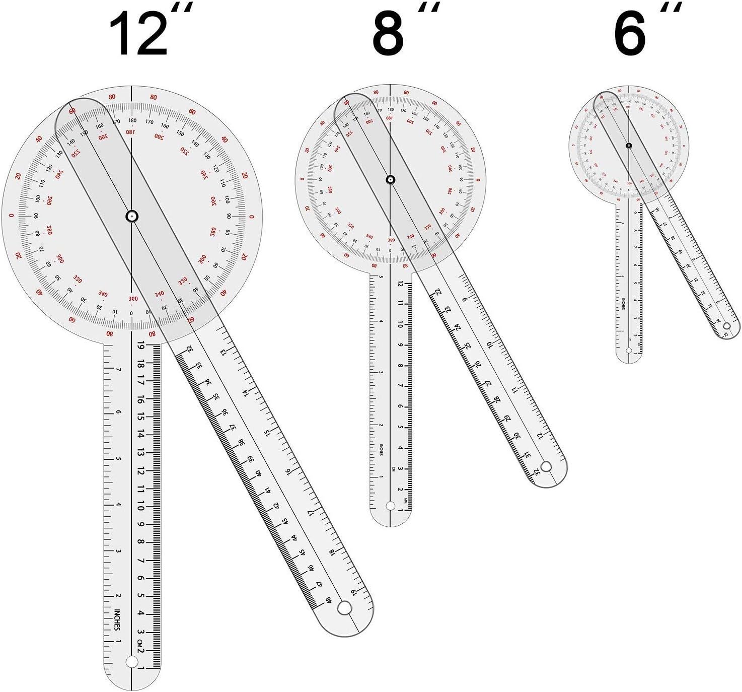 OIIKI, 5 Piece Physical Therapy Set, Including 12/8/6 inch Goniometer, Taylor Hammer, Tape Measure