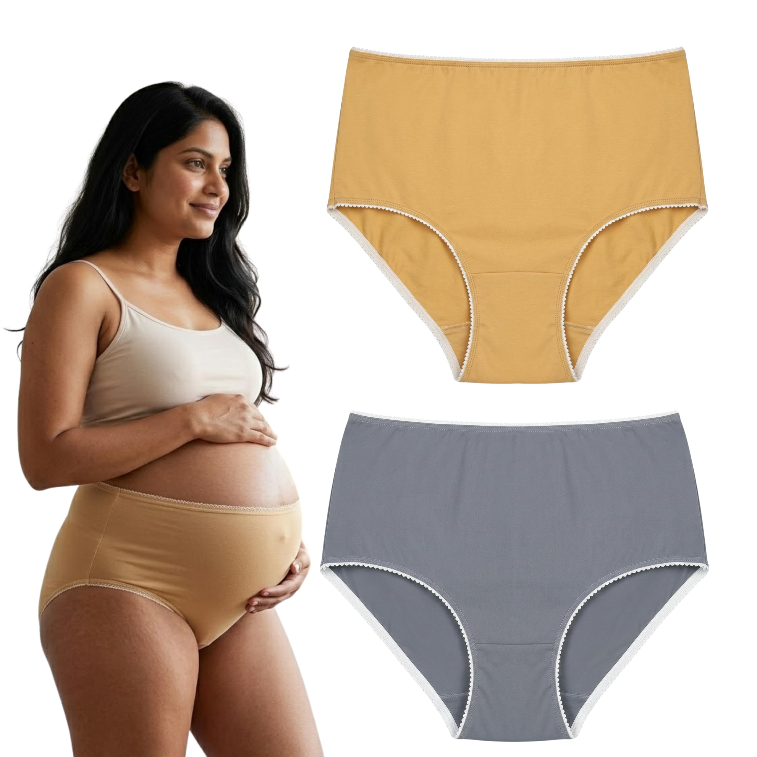 Maternity Briefs for Women High Waist Over Belly Pregnancy Panties Soft Stretch Comfortable Everyday Underwear Pack of 2 (Multicolor)-image-0