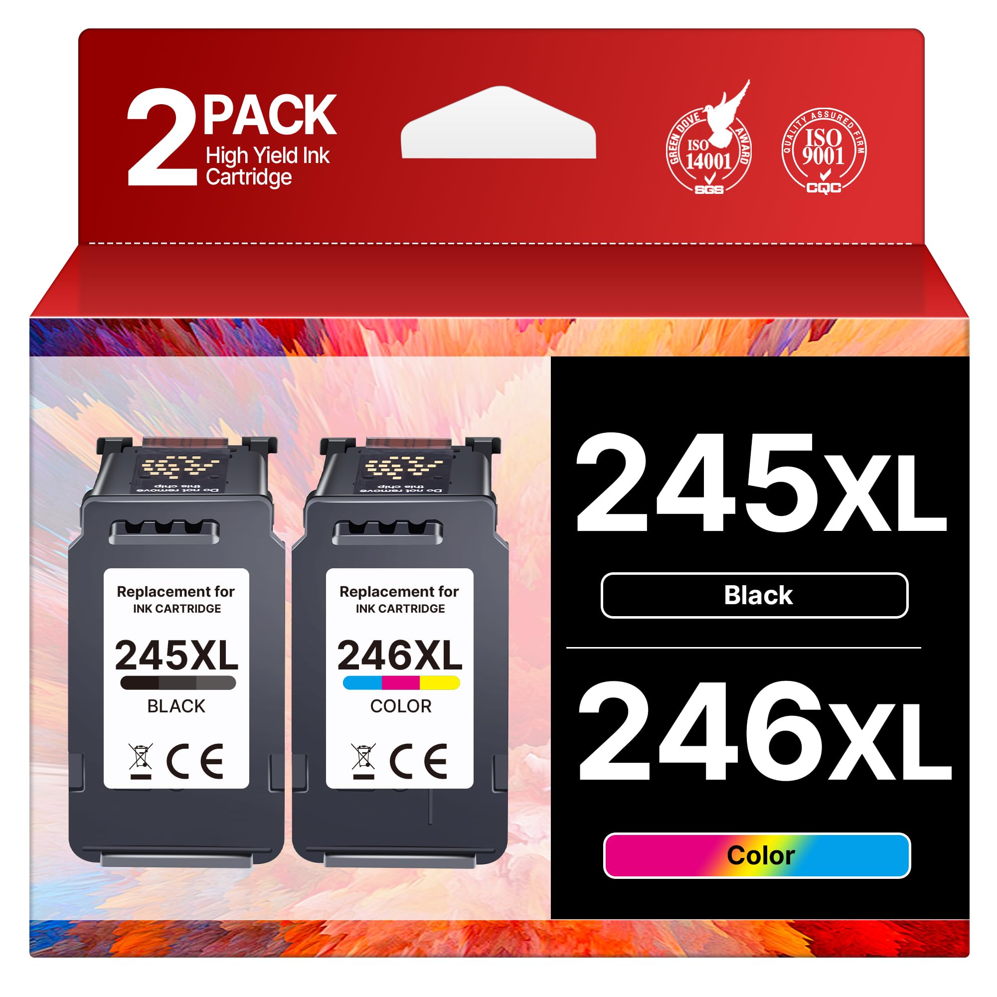 PG-245 XL/CL-246 XL High Capacity for Canon 245XL 246XL Combo Pack Replacement for Canon Ink 245 and 246 Work with Pixma TS202 TR4520 MG2525 TS3322 TS3320 MG2522 TS302 MG2520 MX490 (Black, Tri-Color)