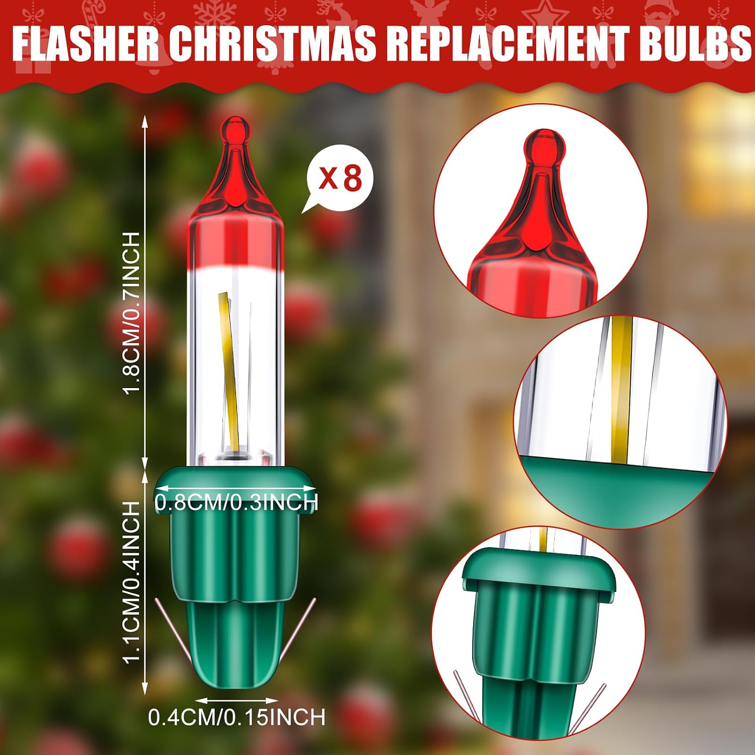 Retisee 248 Pcs Christmas Replacement Clear Bulbs Christmas Mini Clear Flasher Replacement Bulbs Incandescent Flash Light with Green Base Wire Light Set Xmas Decorations, 2.5 Volt image 2