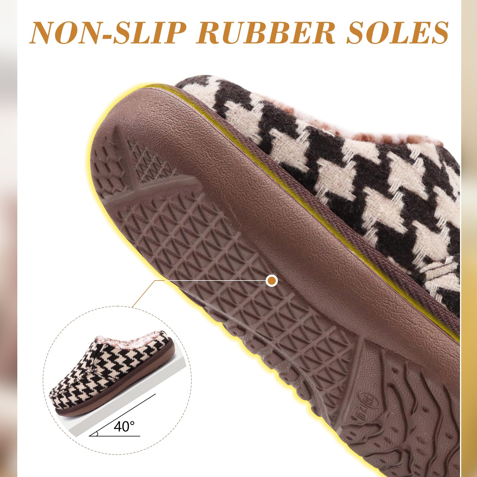 ONCAI Pantofole Donna Peluche Tessuto di Lana Houndstooth Misto Cotone Morbido Memory Foam Comode Plaid Pelliccia sintetica Ciabatte da casa Interno Esterno Tappetino Yoga Suola di Gomma Taglie 35-42