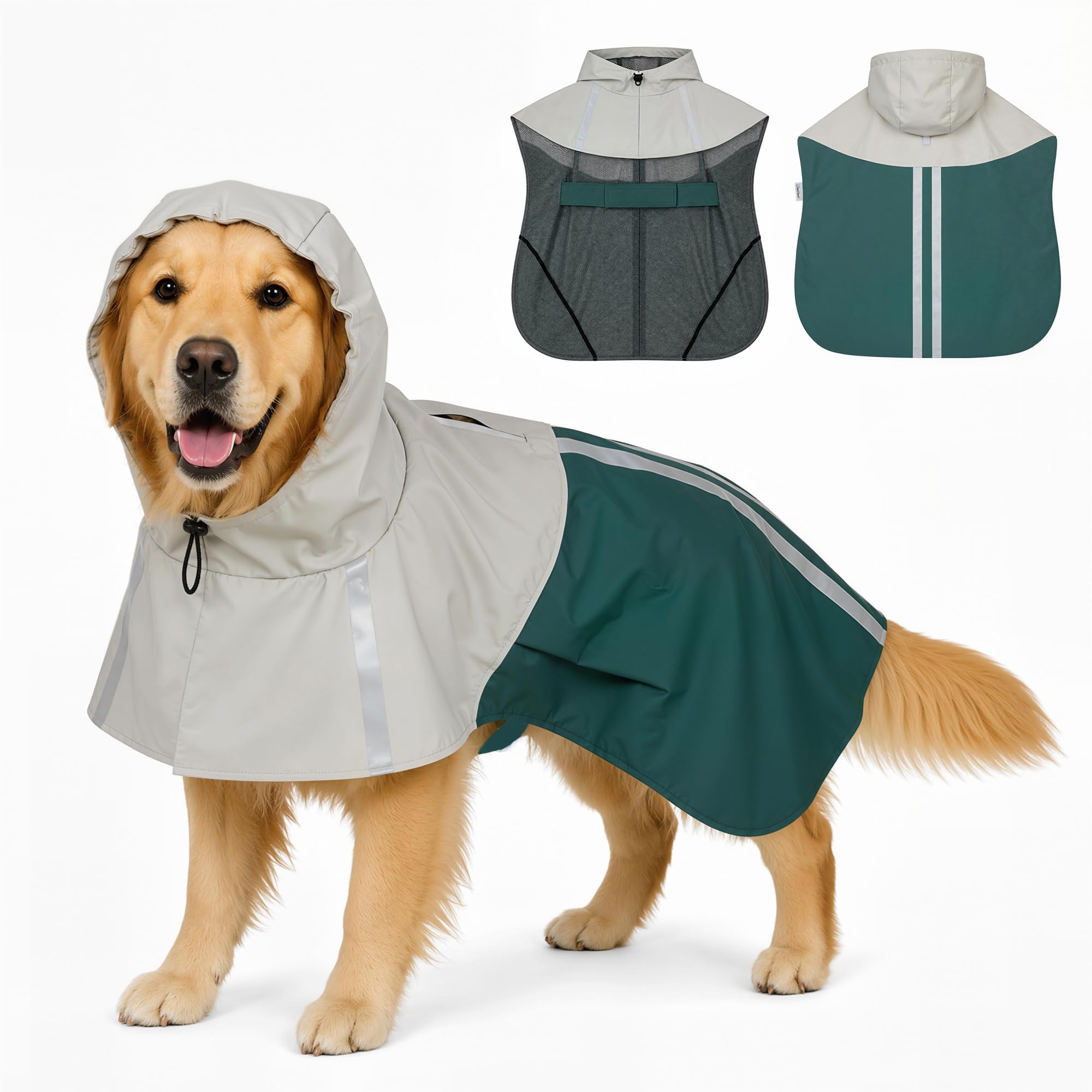 PawHut Dog Raincoat with Hood for Large Dogs 20-30 KG, Green, L