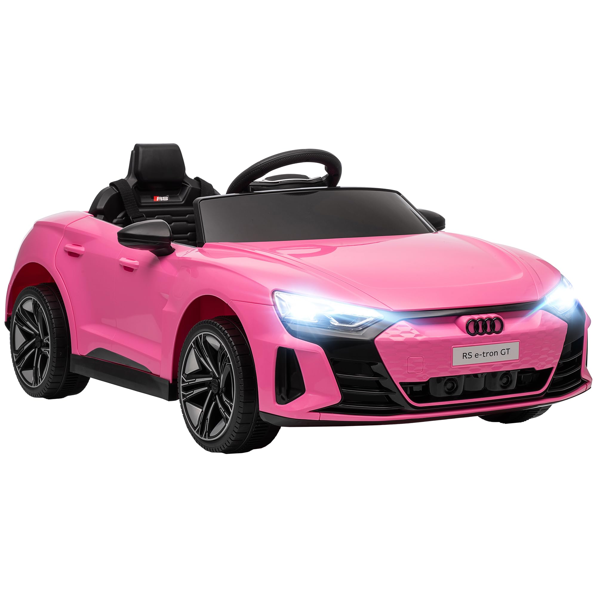Aosom Audi RS e-tron GT Licensed Kids Car, 12V Battery Powered Electric Car for Kids with Remote Control, 4-Wheel Suspension, Soft Start, Horn, Music, Headlights, Pink
