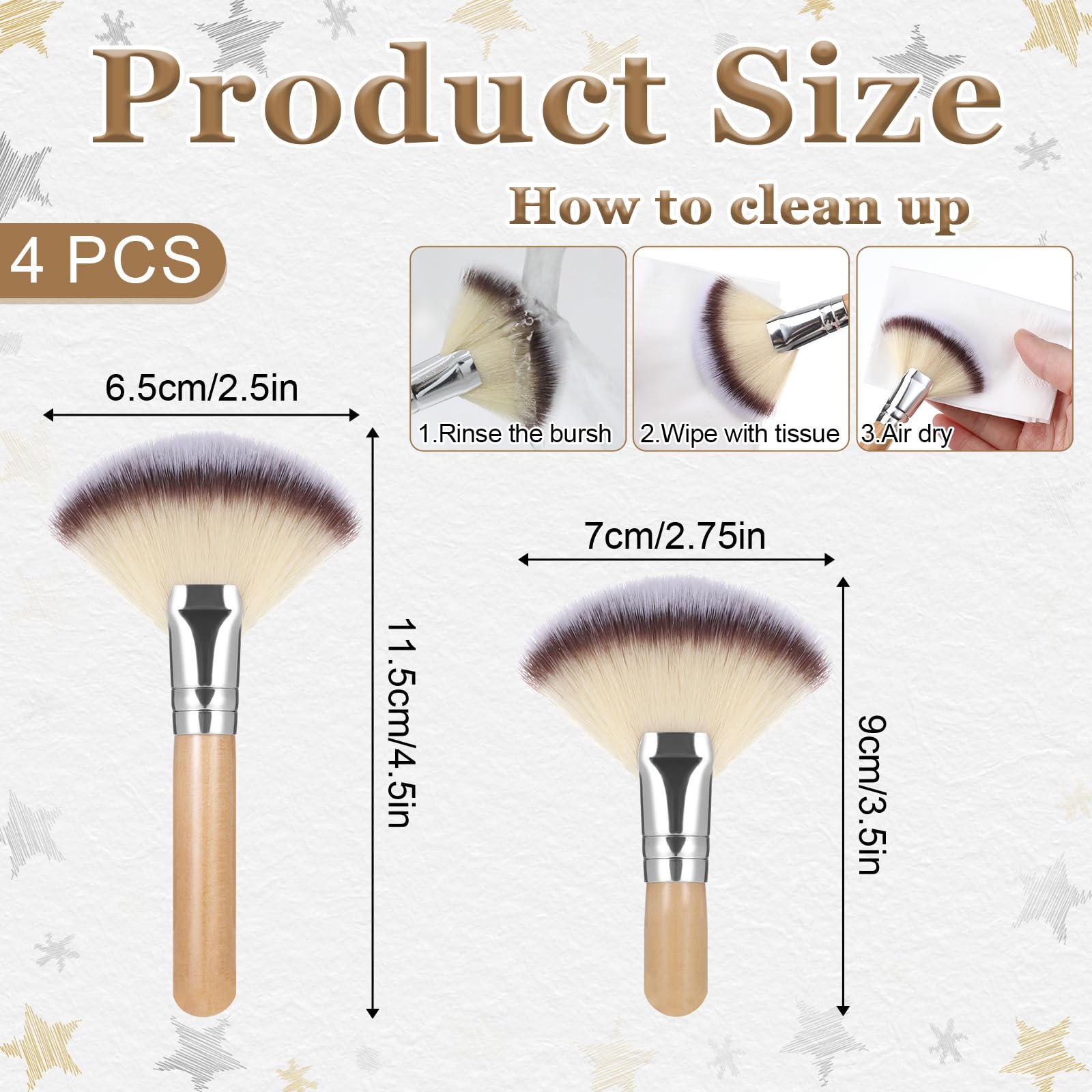 4 Pcs Facial Fan Brush Fluffy Fan Brushes for Facials Esthetician Short Handle Fan Brush Soft Bristle Highlighter Brush Face Makeup Tools Face Soft Bristle Highlighting Blush for Women Loose Powder