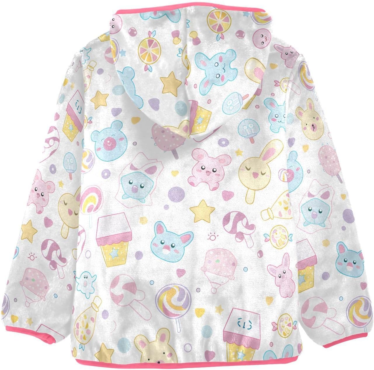 Girls Hoodie Outfit Candy Bunny Pattern Zipper Sweatshirt Coat Fleece Jacket for Kids 3-10T