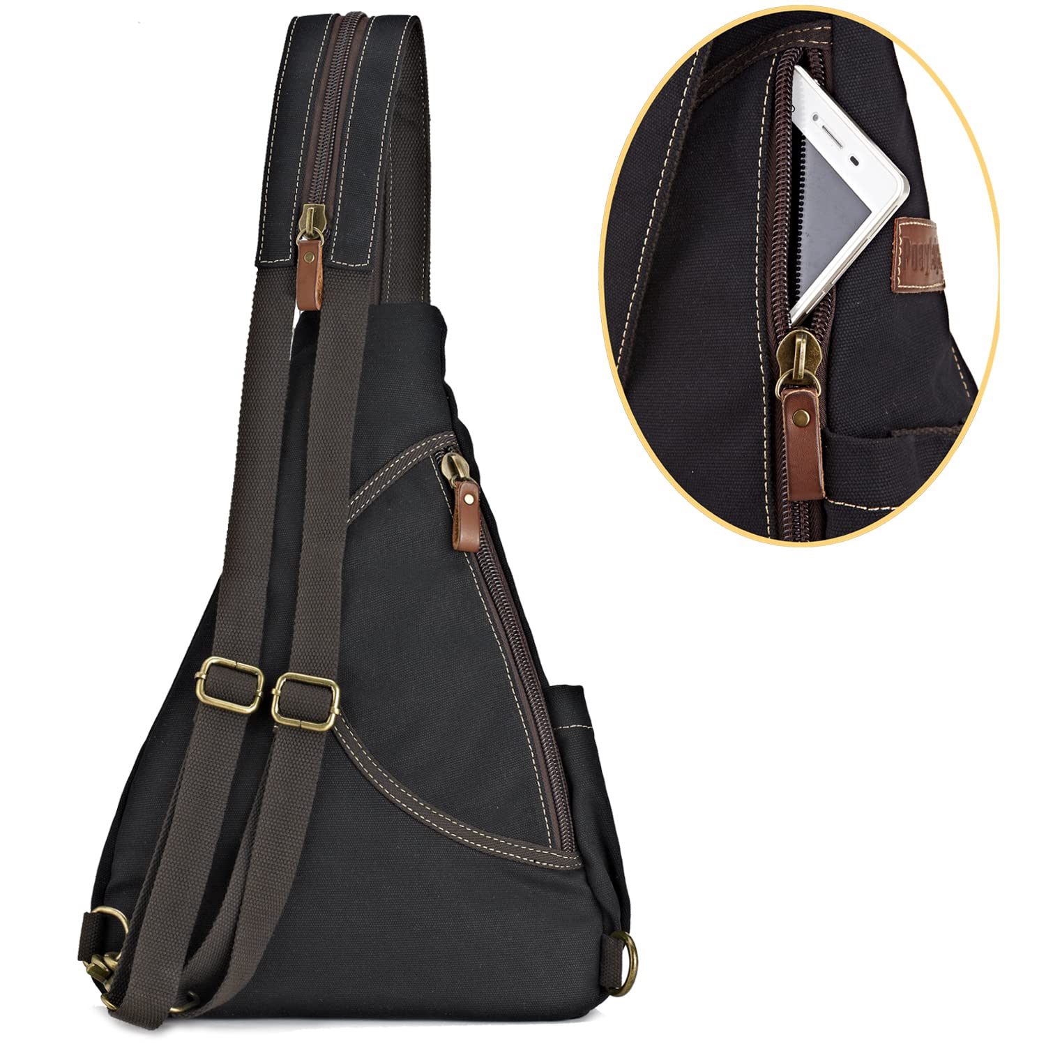 Canvas Sling Bag Crossbody Brusttasche Rucksack Schultertasche Umhängetasche für Radfahren Camping Wandern Reisen Schule für Herren Damen (Schwarz)