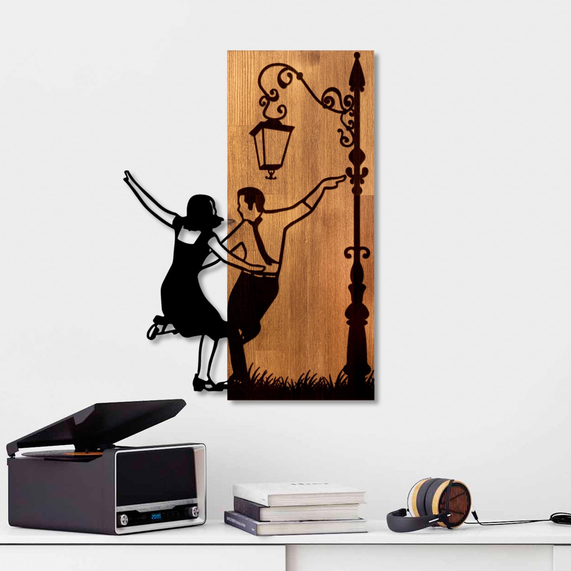 Elegant Decorative Wooden Wall Accessory, Walnut & Black, 42 x 58 x 3 cm, 50% Wood (3 cm) & 50% Metal (1.5 cm), Unique Design for Stylish Home Decor