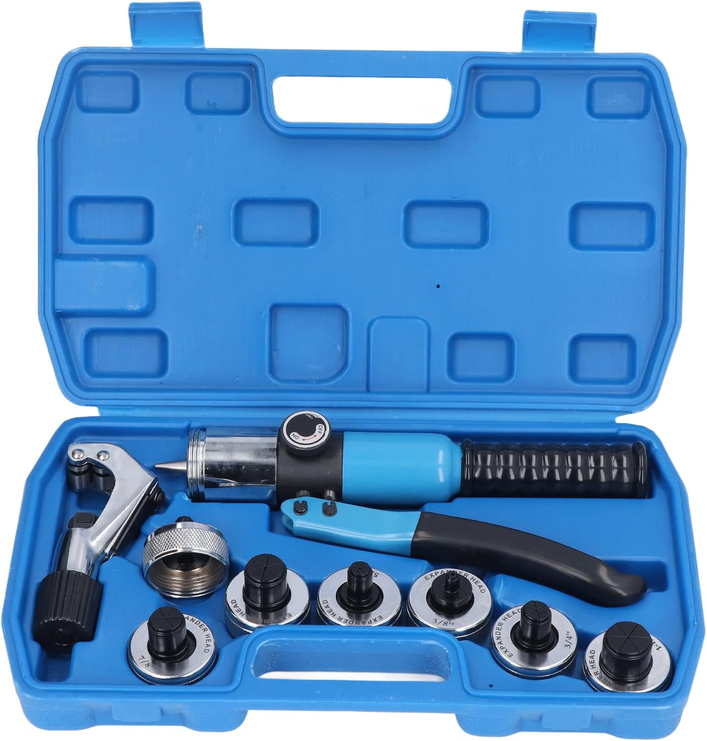 Copper Tube Expander, Compact Swaging Tool Kit with Tube Cutter, 7 Expander Heads, Hydraulic Tube Expander Swaging Tool Kit for 3/8 to 1?1/8 inches Copper Aluminum Pipes, HVAC Tools
