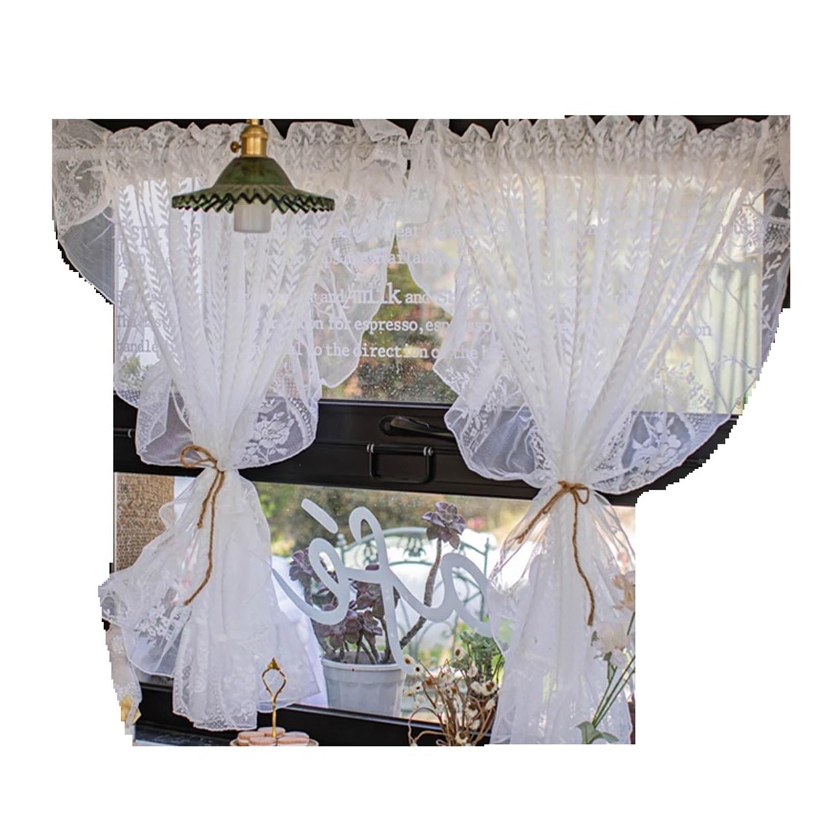 AIQIJOHI Short Curtains Short Curtains White Lace Sheer For Cafe Kitchen Farmhouse Princess Valance Tier Partition Drapes(2PC-W132xL70 cm)