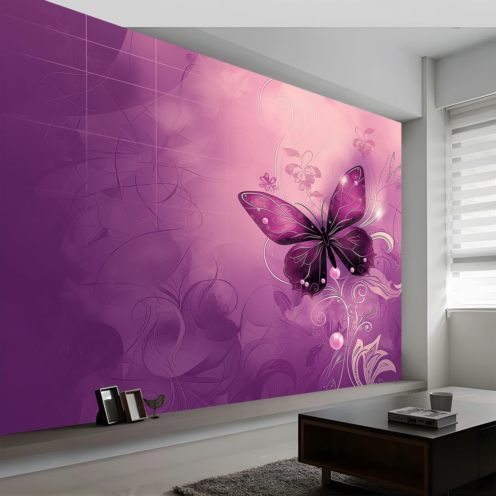 Tapeta 350 x 256 cm, tapeta na fizelinie, abstrakcyjny wir, motyl kwiatowy, dekoracja, wodoszczelna, folia ochronna na ścianę, do sypialni, salonu, tapeta ścienna, fototapeta fioletowa, w zestawie