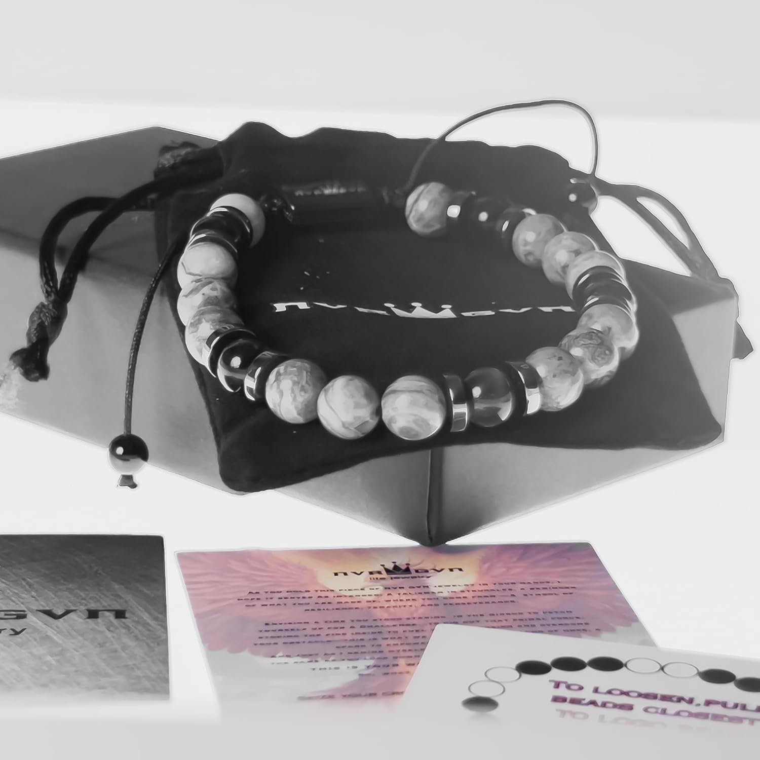 Mens Beaded Bracelet - Stone Jewelry, Black Onyx Hematite Bracelets, Mens Accessories, Adjustable