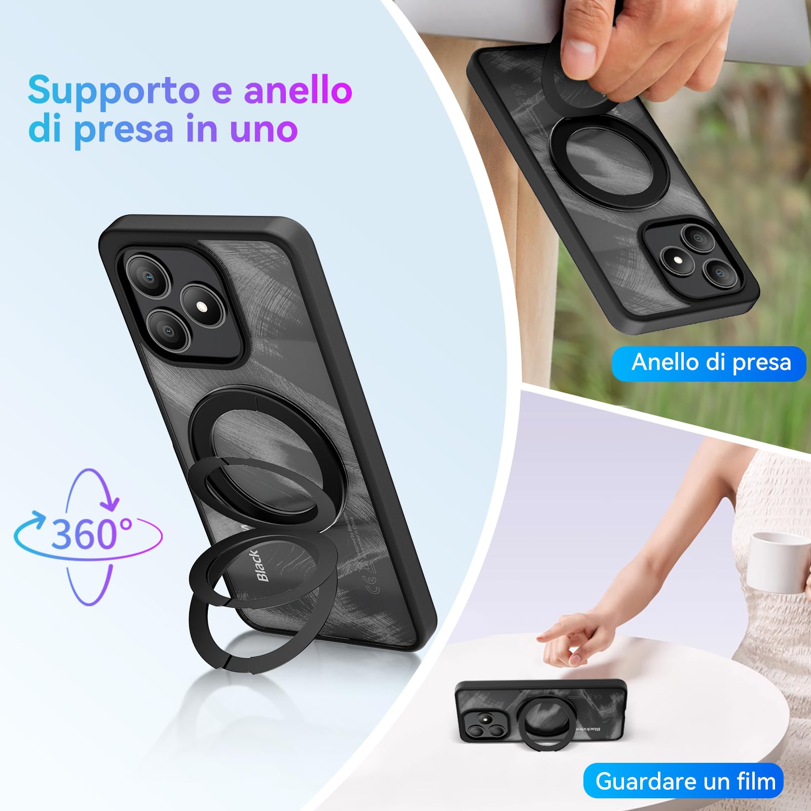 Blackview Wave 9C Smartphone Android 15 con Cover Girevole a 360°, Telefono Cellulare IP54 6.56'' HD+, 12GB+128GB Telefoni, Cellulari 5000mAh, 13+8MP, Dual 4G SIM, OTG, GPS, 3.5mm Jack