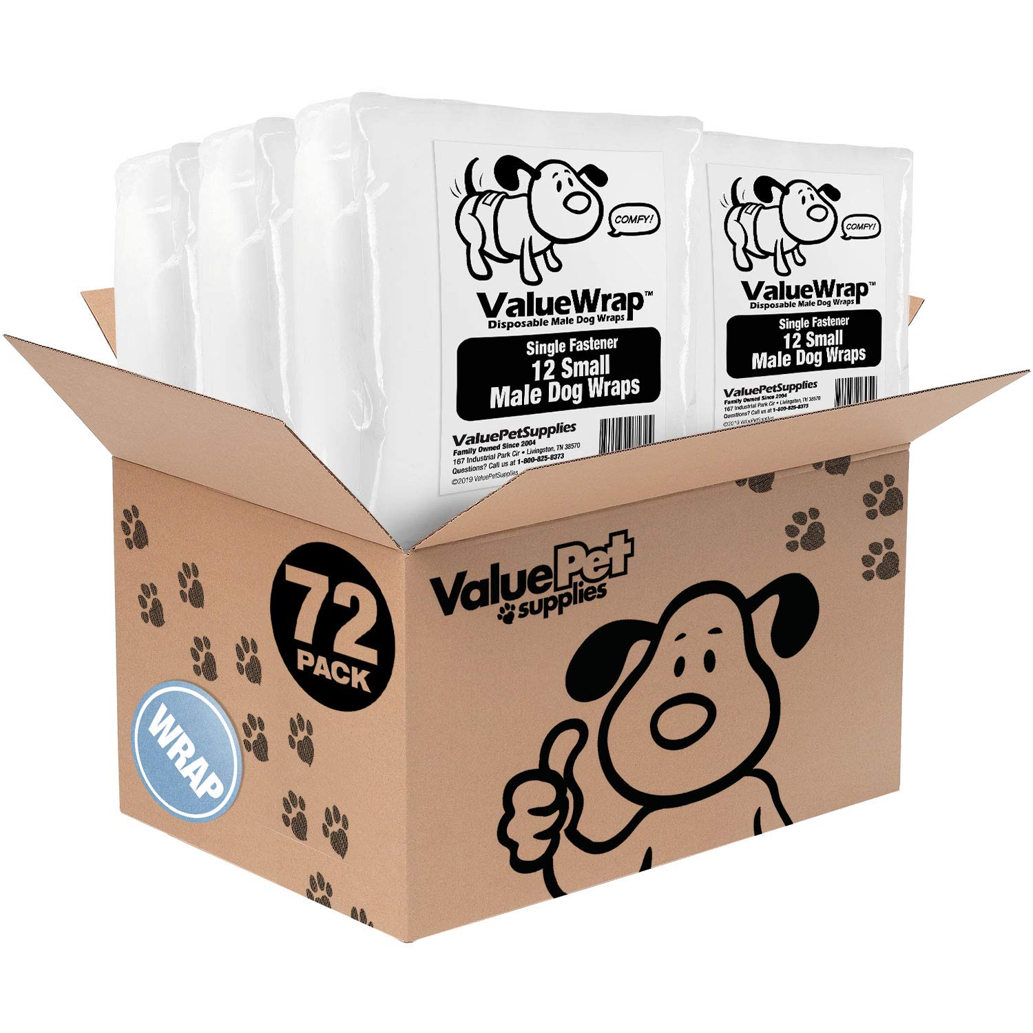 New- ValueWrap Male Wraps, Disposable Dog Diapers, 1-Tab Small, Lavender, 72 Count - Snag-Free Fastener, Leak Protection, Wetness Indicator