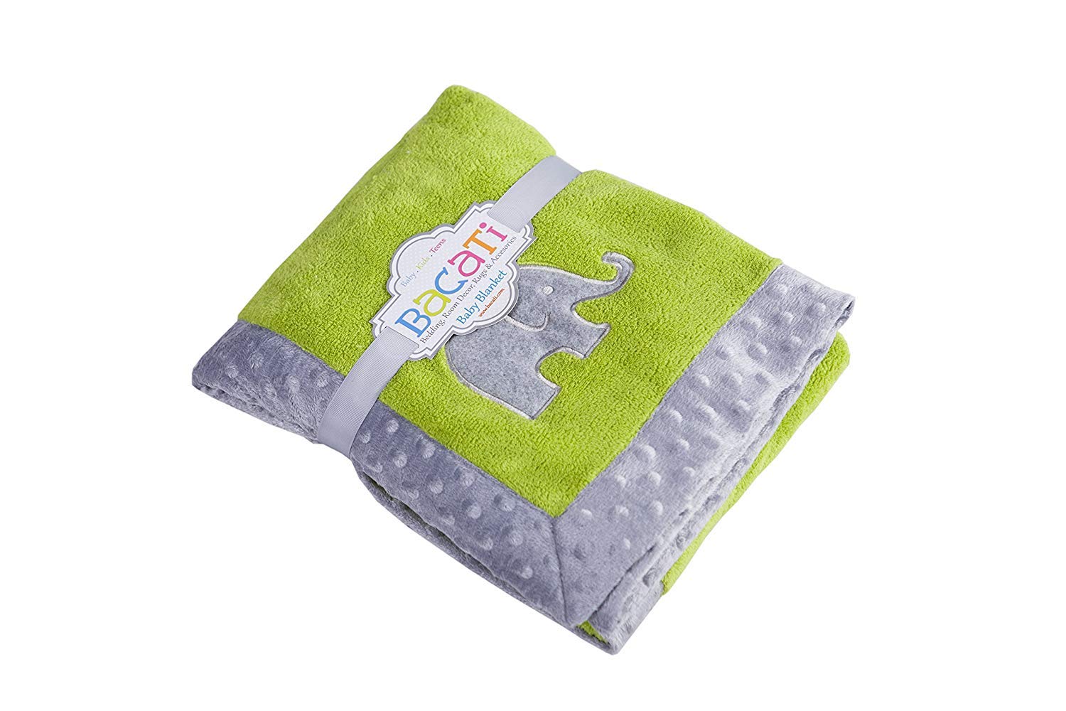 BacatiElephants Blankets, Lime with Grey Border
