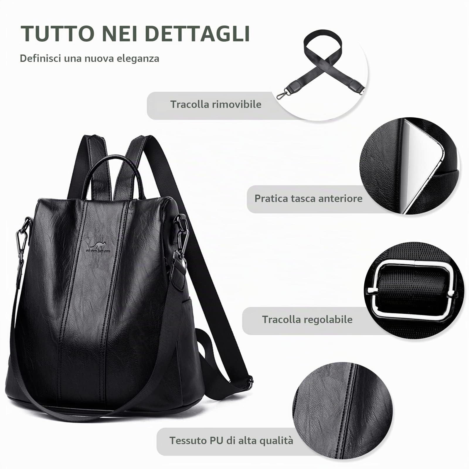 NICOLE & DORIS Zaino Donna Grande Zaino Antifurto Pelle PU Zainetto Donna Tracolla Zainetti Leggero Borsa da Scuola Casual Daypack Borse Zaino da Viaggio per lo Shopping